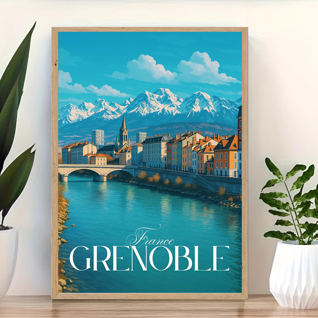 Affiche voyage - Grenoble, Isère, France, Alpes - art moderne, impression, poster