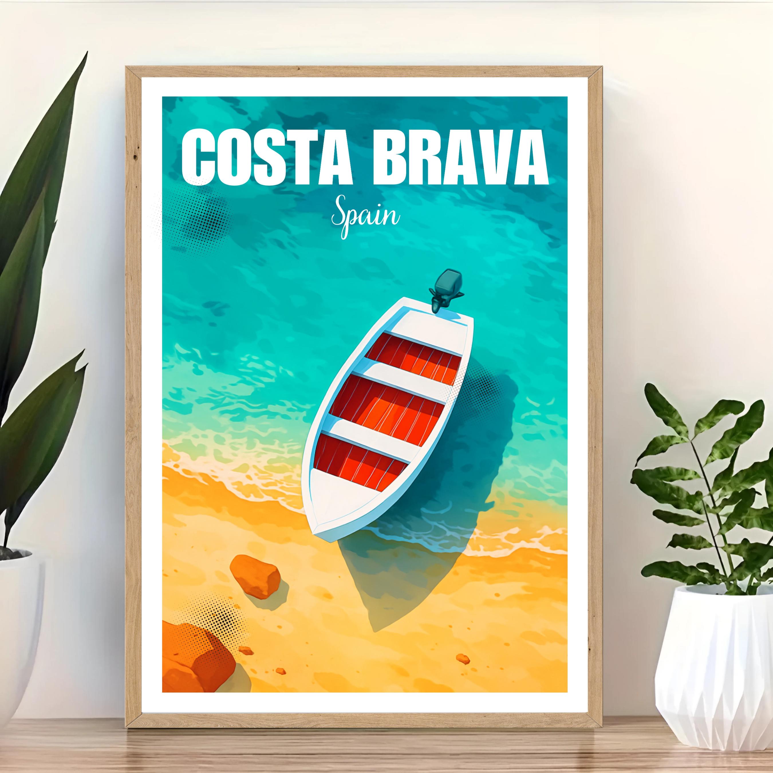 Affiche voyage - Costa Brava, Catalogne, Espagne, Méditerranée - art moderne, impression, poster