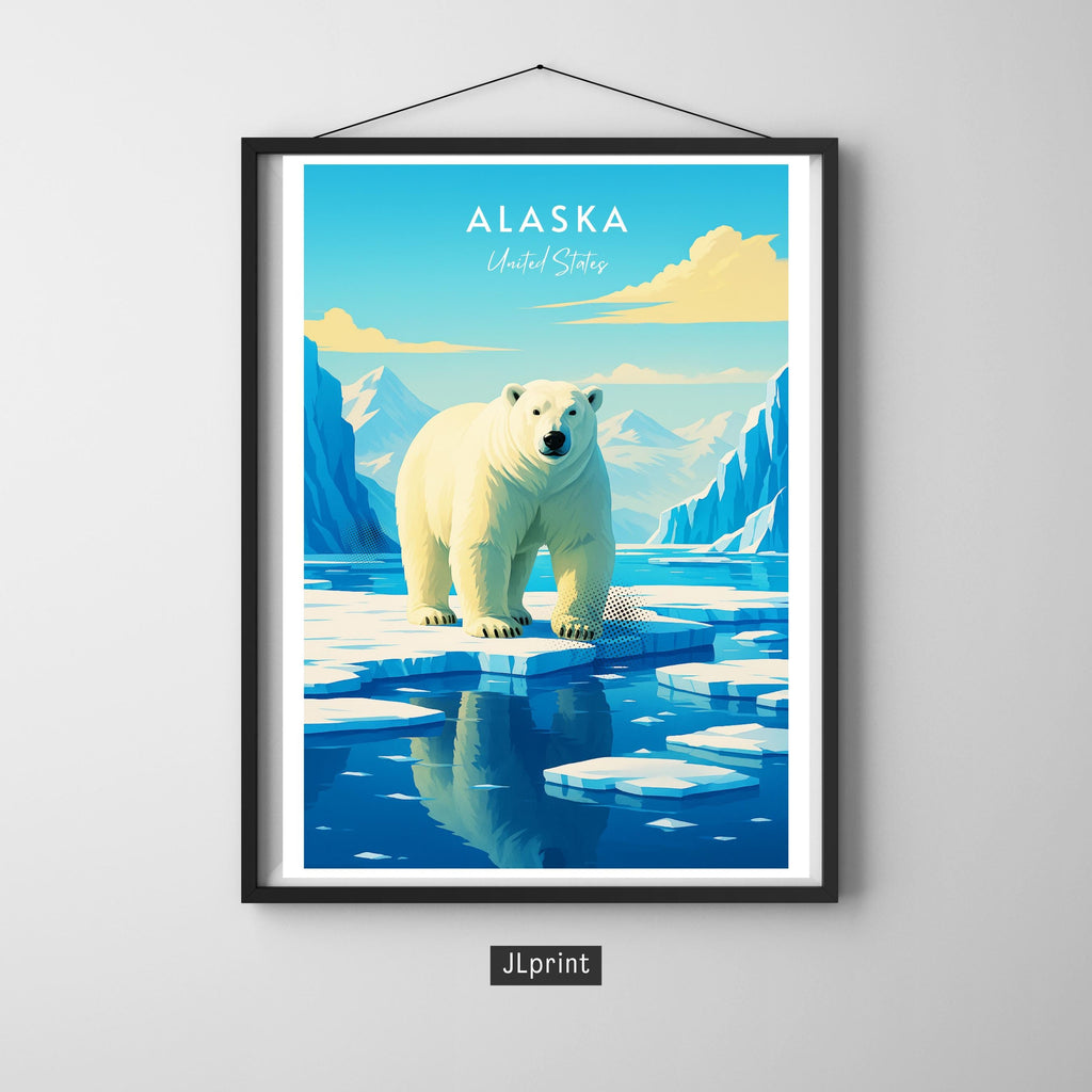 Affiche voyage - Alaska, USA, Amérique, Ours Polaire - art moderne, impression, poster