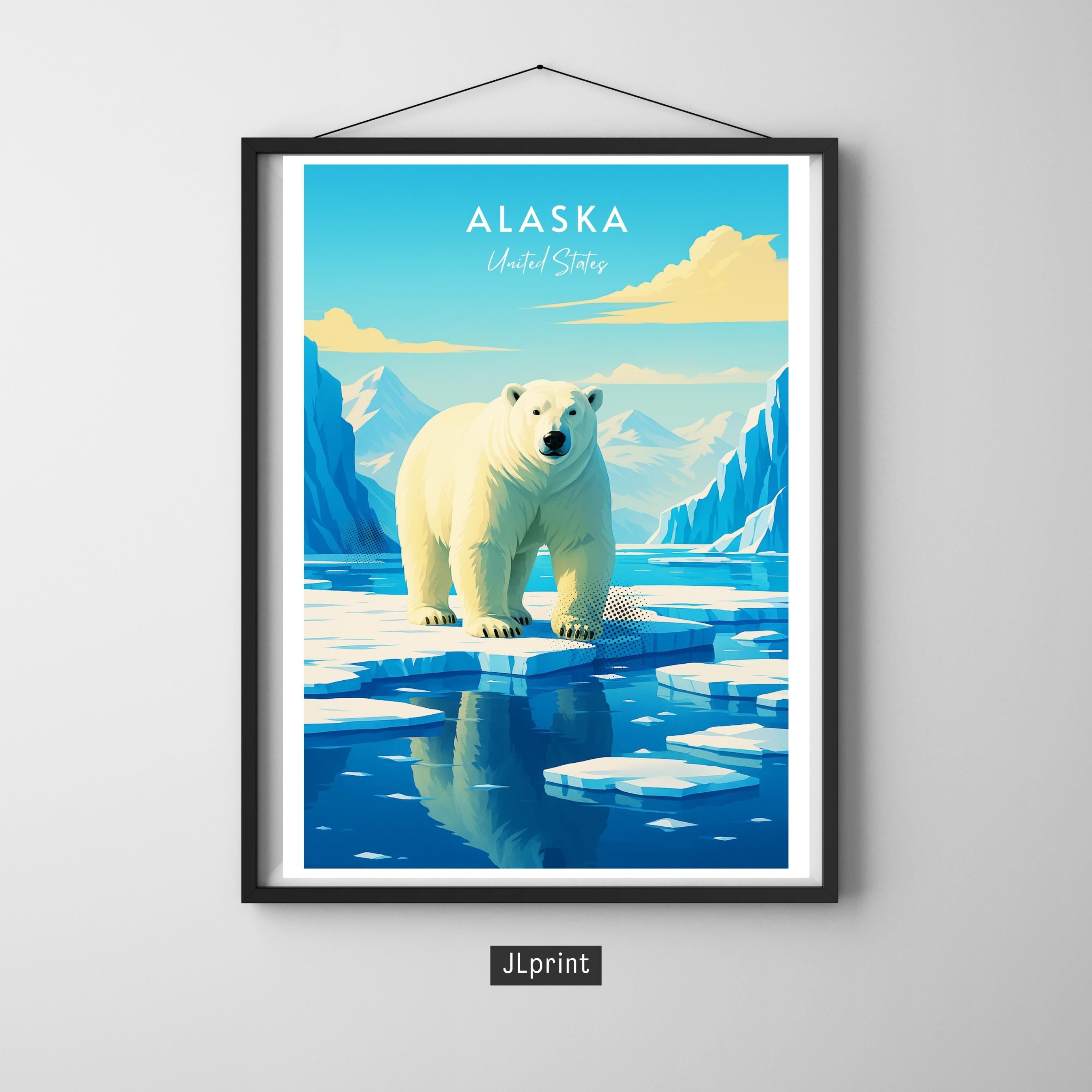 Affiche voyage - Alaska, USA, Amérique, Ours Polaire - art moderne, impression, poster