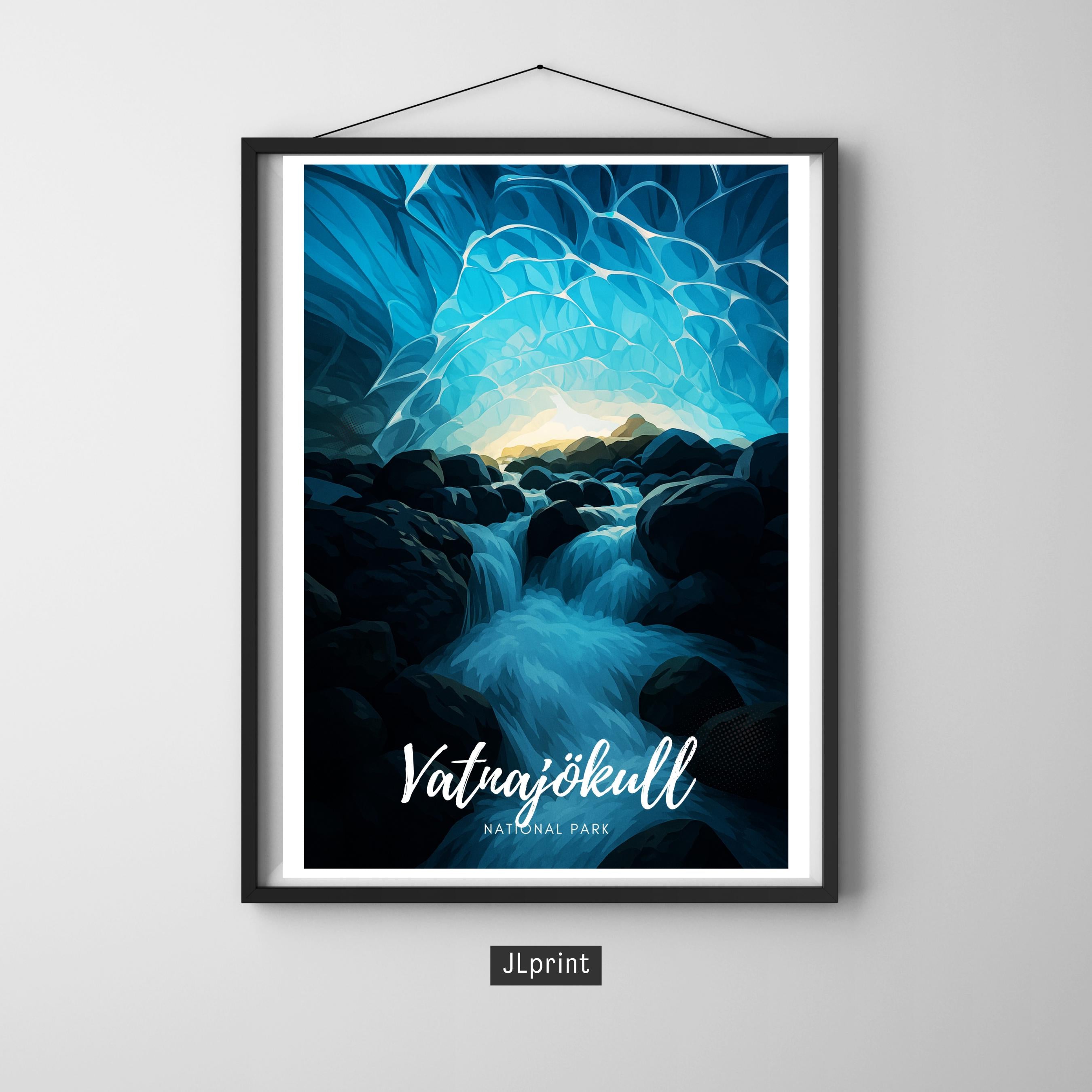 Affiche voyage - Vatnajökull, Parc National, Islande, Glacier - art moderne, impression, poster