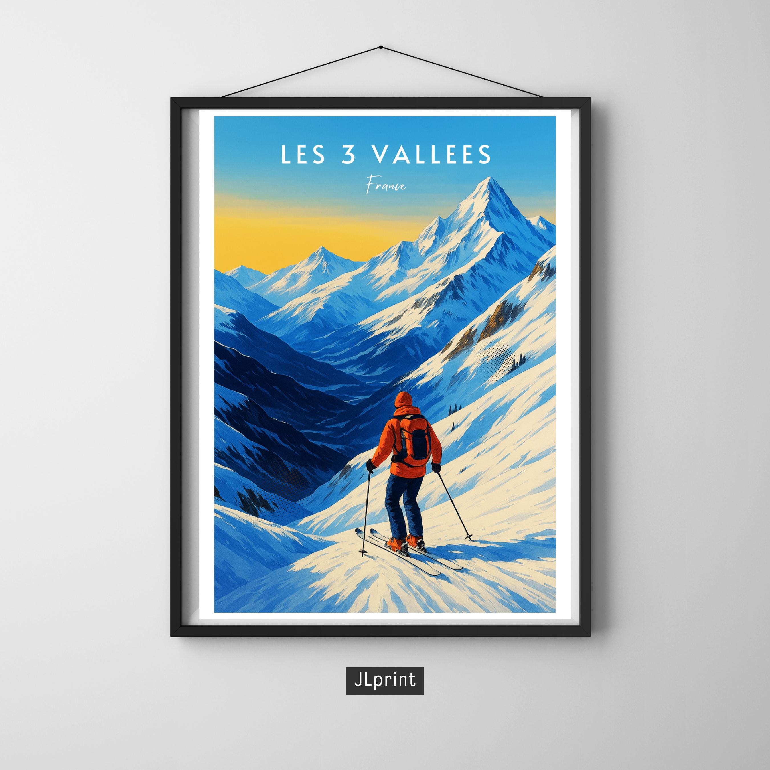 Affiche voyage - Les 3 Vallées, Alpes, France, Ski - art moderne, impression, poster
