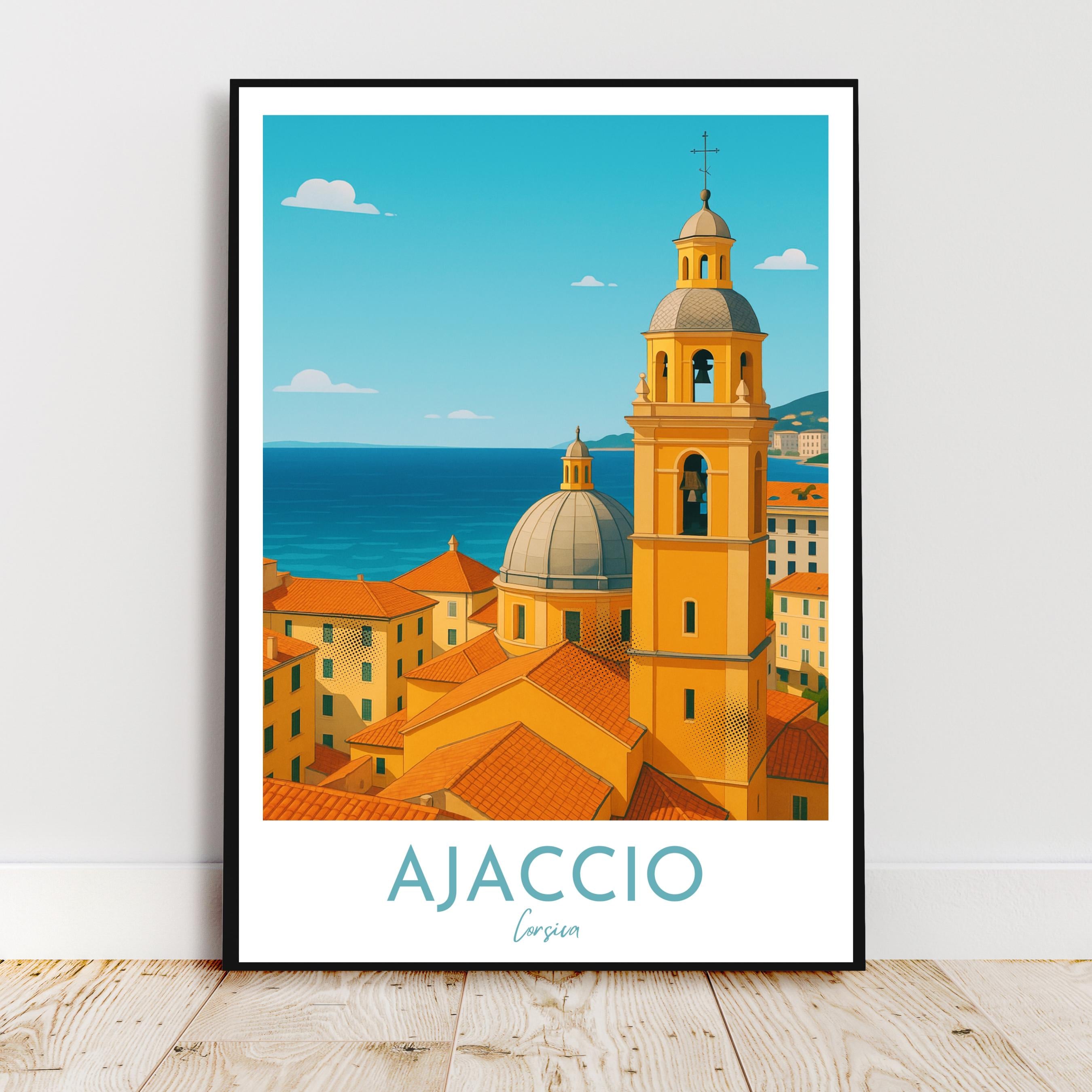 Affiche voyage - Ajaccio, Corse, France, Méditerranée - art moderne, impression, poster