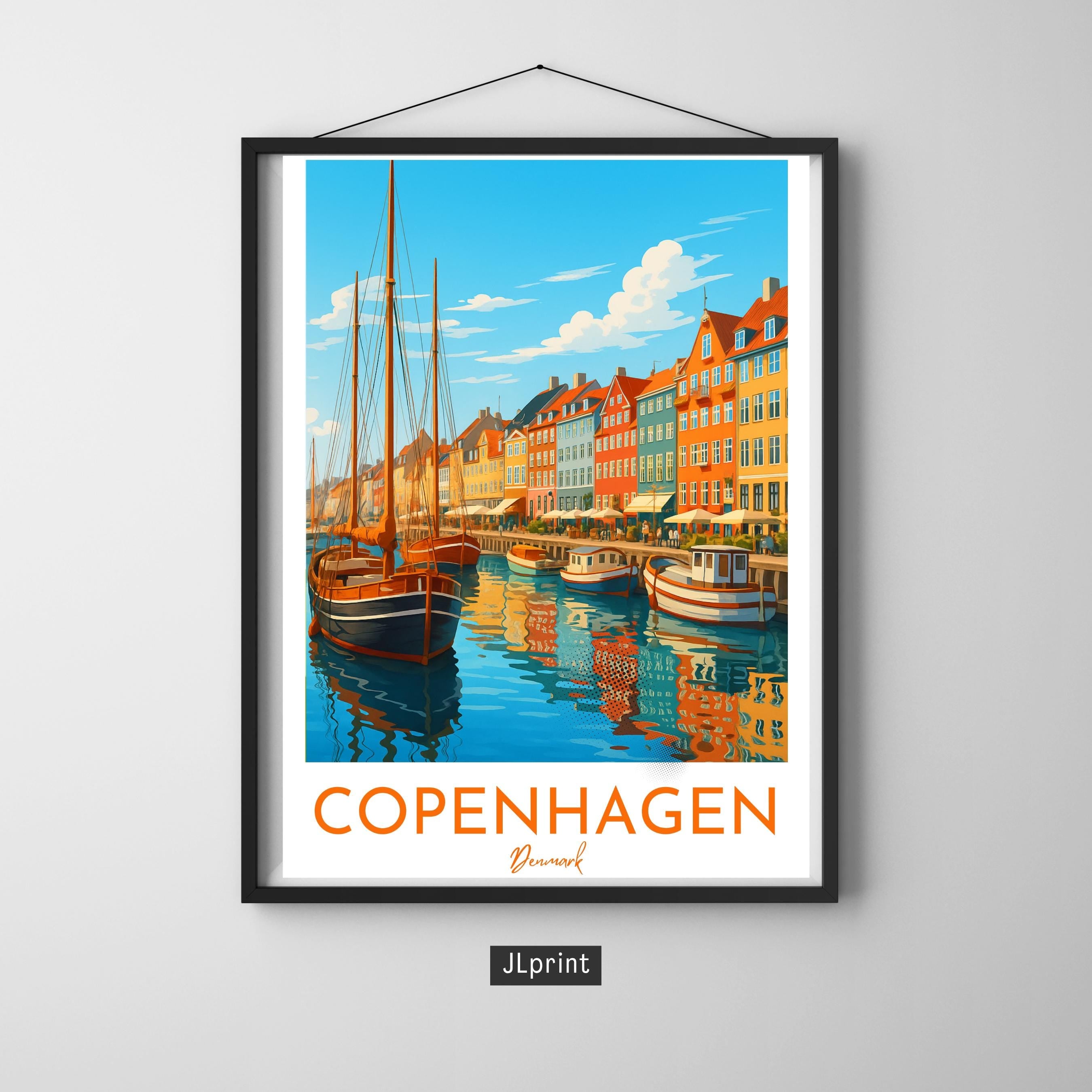 Affiche voyage - Copenhague, Danemark, Scandinavie, Europe - art moderne, impression, poster