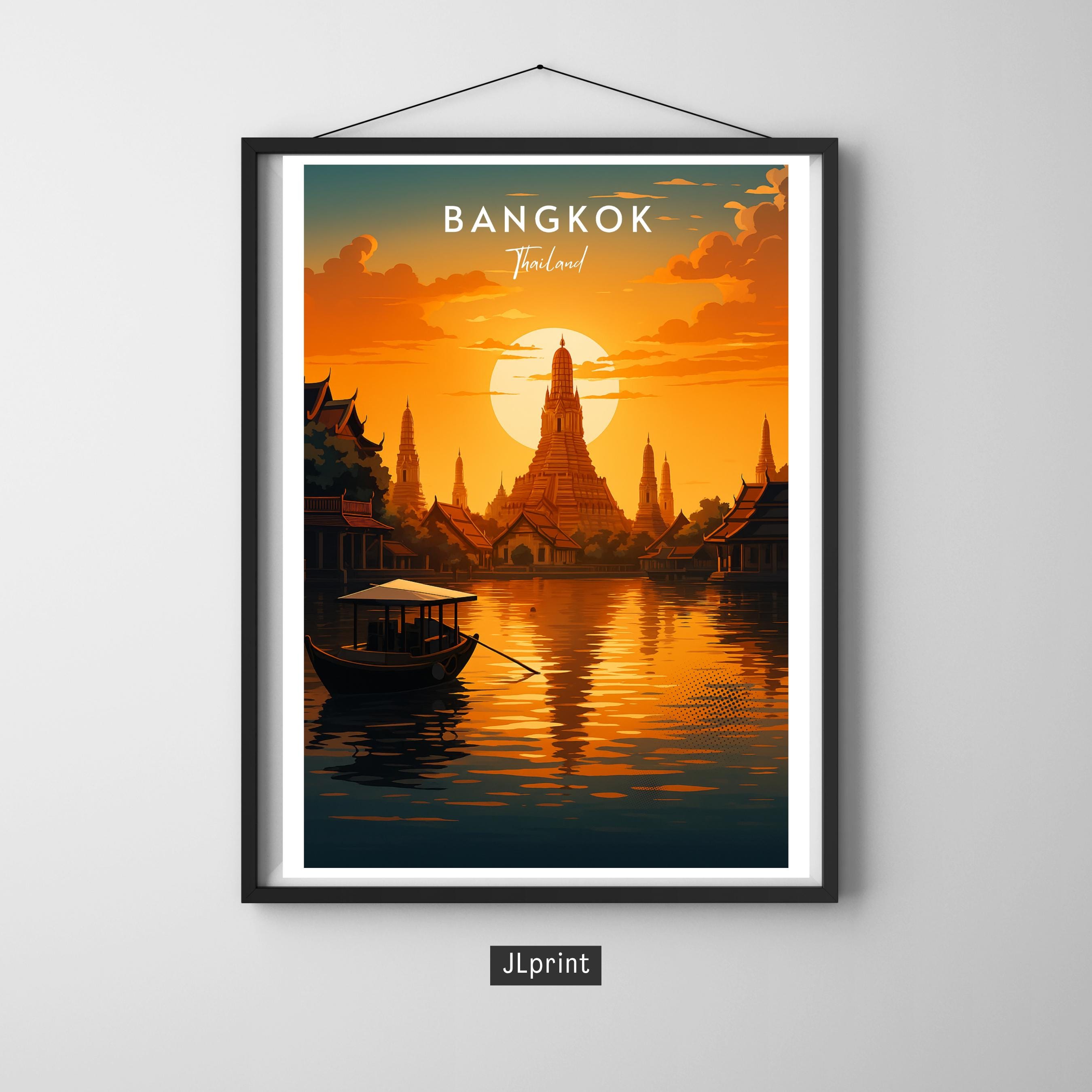 Affiche voyage - Bangkok, Thaïlande, Asie, Wat Arun - art moderne, impression, poster