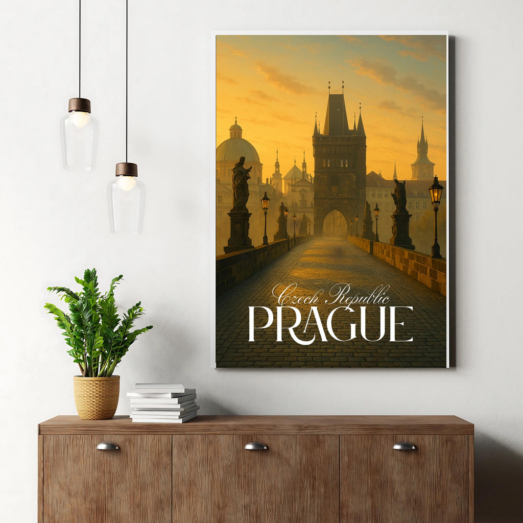 Affiche voyage - Prague, République Tchèque, Tchéquie, Pont Charles - art moderne, impression, poster