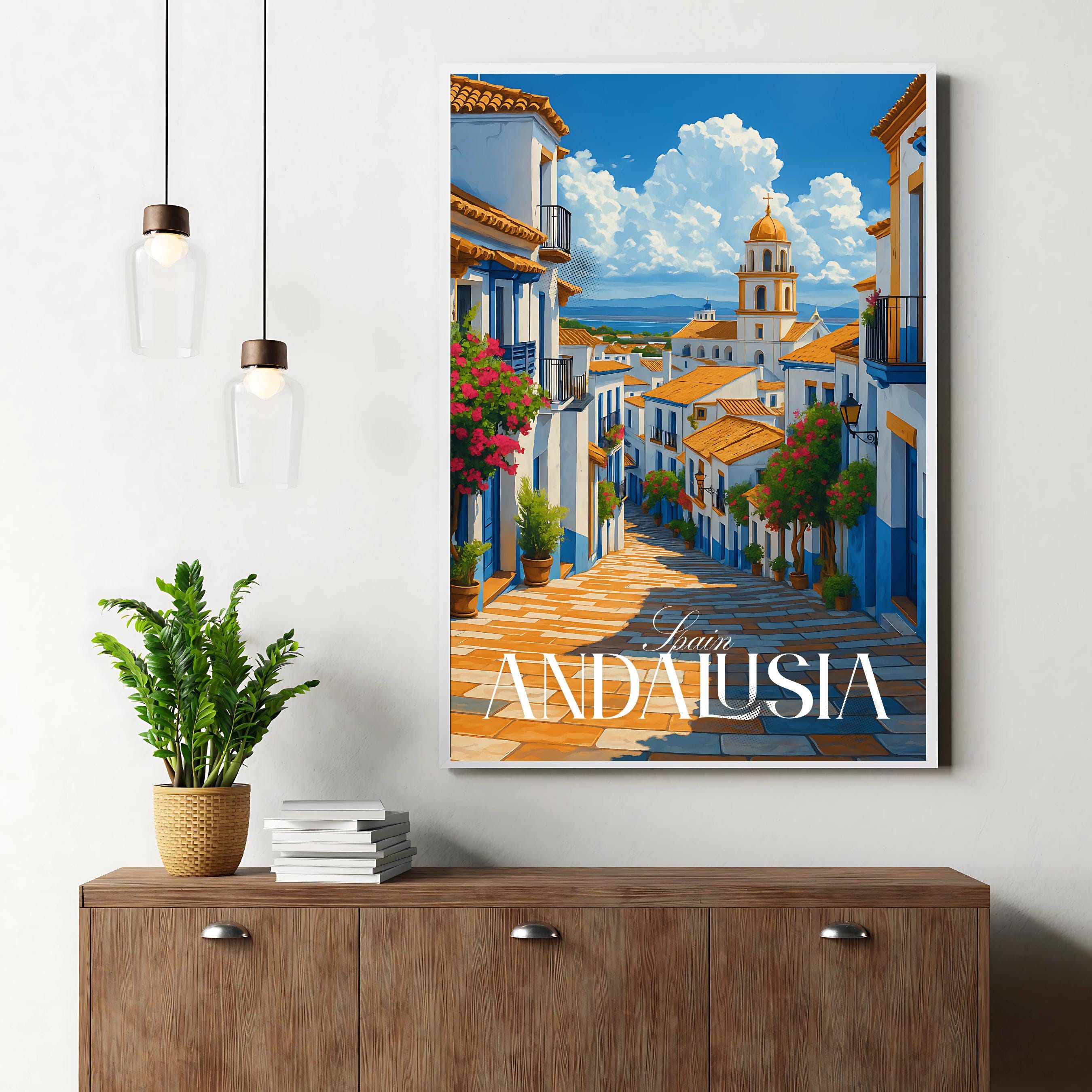 Affiche voyage - Andalousie, Espagne, Méditerranée, Village - art moderne, impression, poster