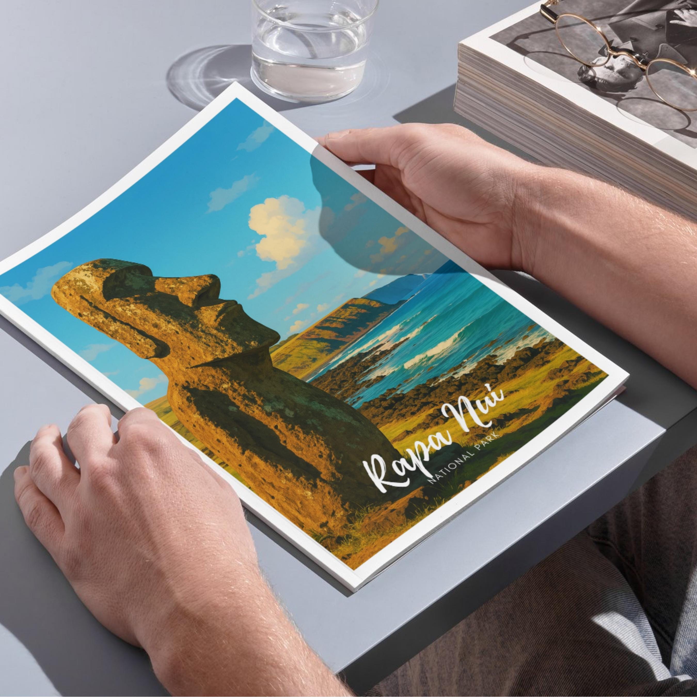Affiche voyage - Rapa Nui, Parc National, Ile de Pâques, Moaï - art moderne, impression, poster