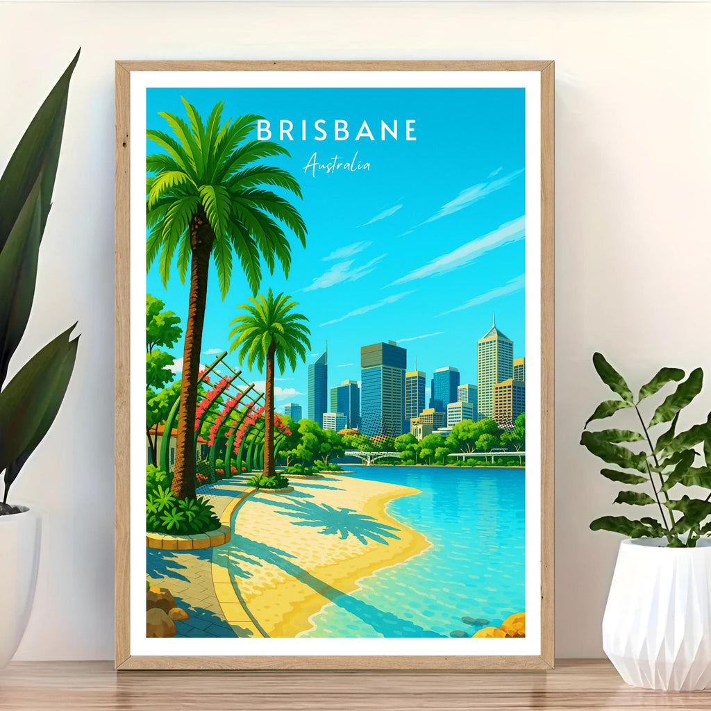 Affiche voyage - Brisbane, Australie, Océanie, South Bank Parklands - art moderne, impression, poster