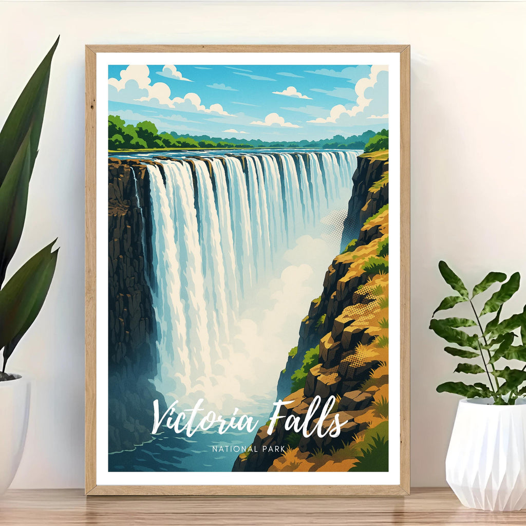 Affiche voyage - Chutes Victoria, Parc National, Zambie, Zimbabwe - art moderne, impression, poster