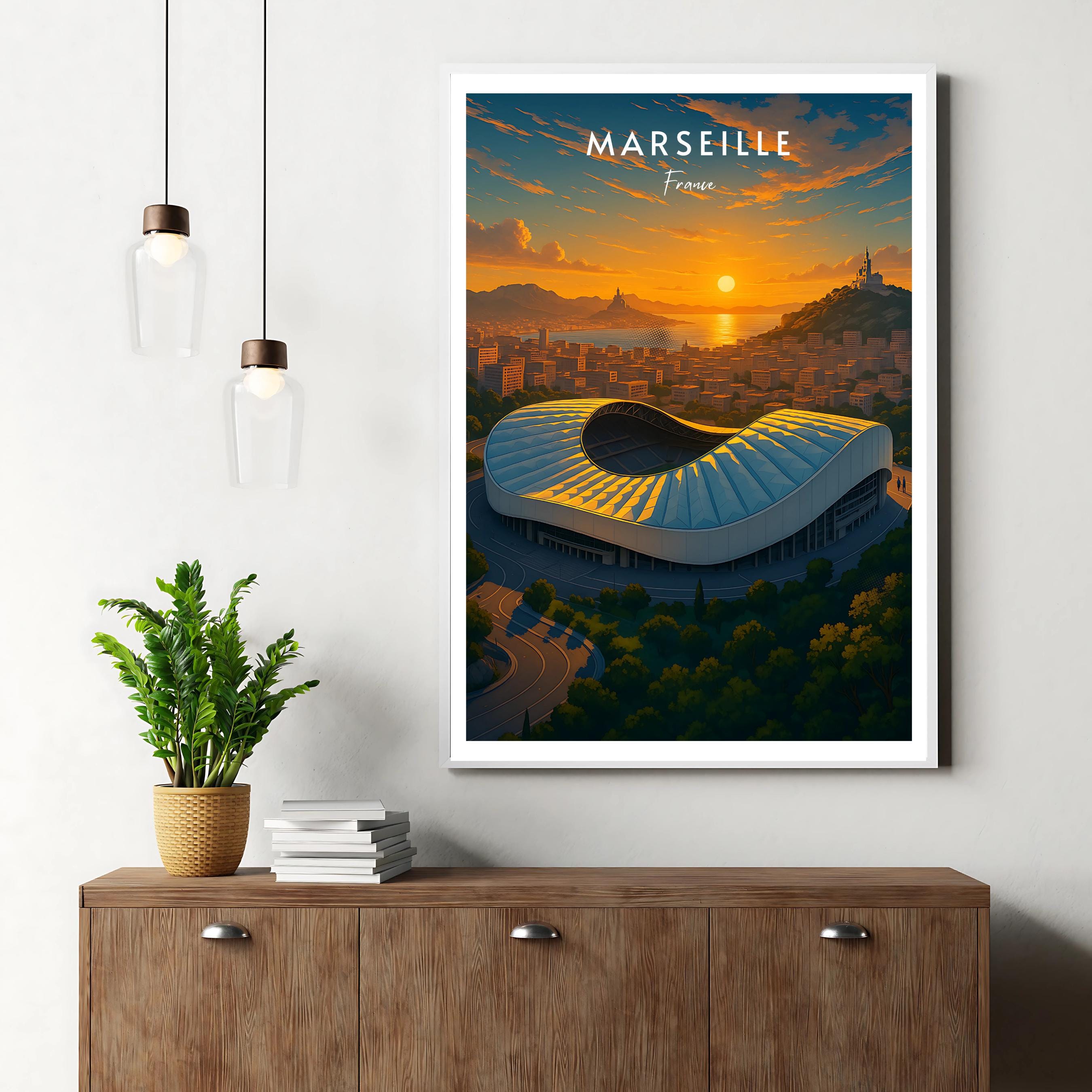 Affiche sport - Football, Marseille, France, Stade Vélodrome - art moderne, impression, poster