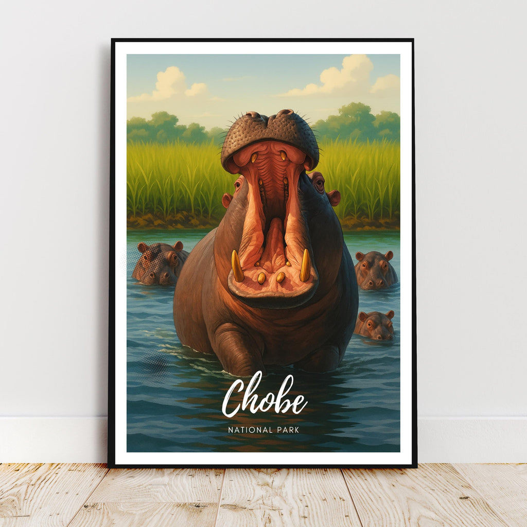 Affiche voyage - Chobe, Parc National, Botswana, Hippopotames - art moderne, impression, poster
