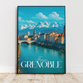 Affiche voyage - Grenoble, Isère, France, Alpes - art moderne, impression, poster