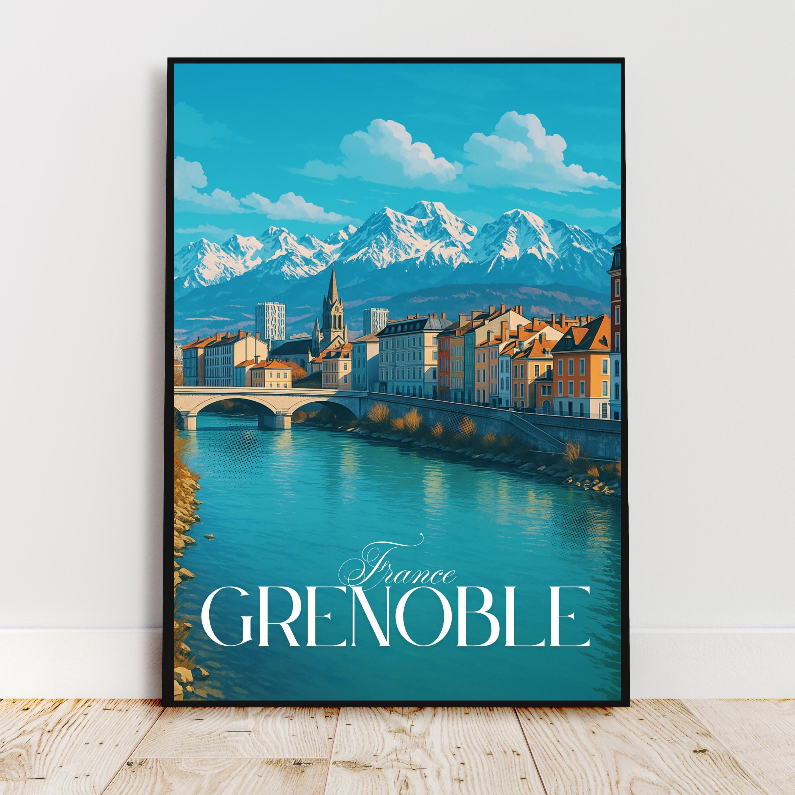 Affiche voyage - Grenoble, Isère, France, Alpes - art moderne, impression, poster