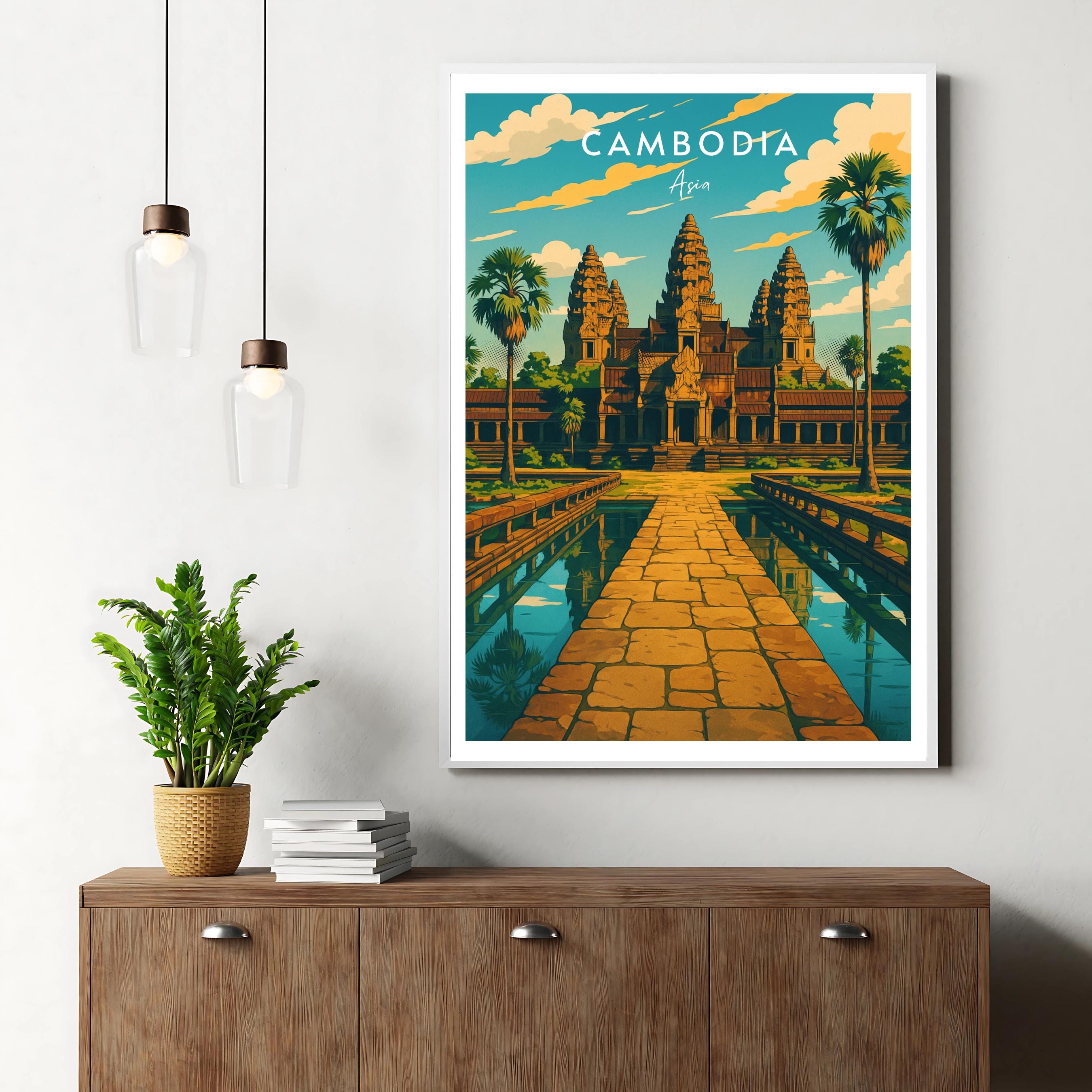 Affiche voyage - Cambodge, Asie, Angkor Wat, Temple - art moderne, impression, poster