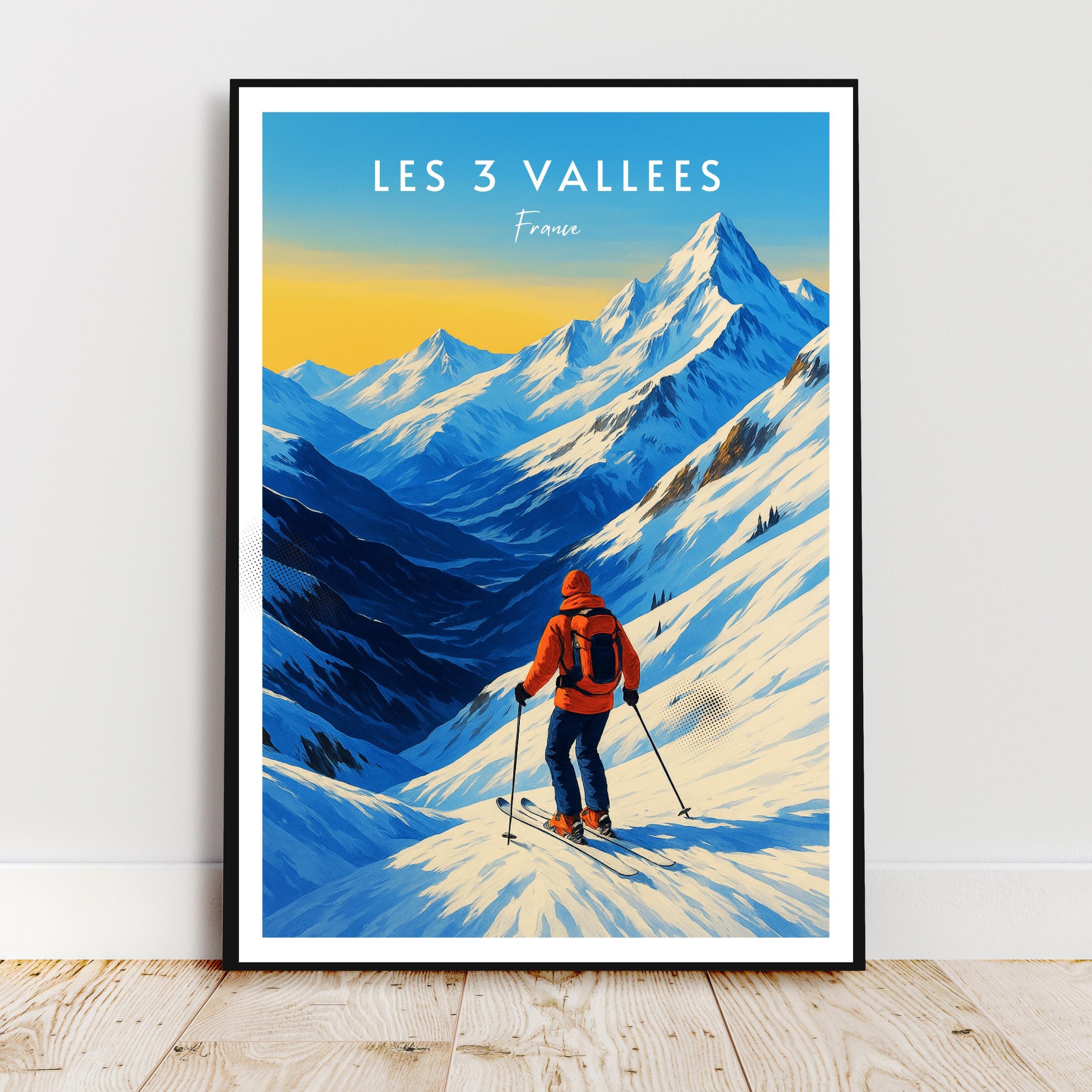 Affiche voyage - Les 3 Vallées, Alpes, France, Ski - art moderne, impression, poster