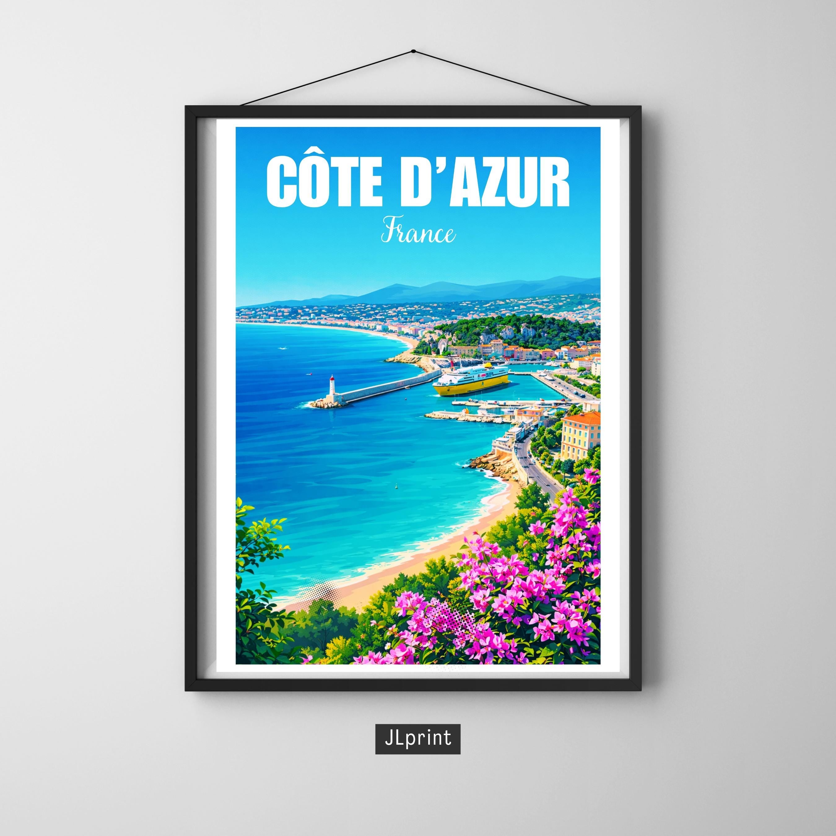 Affiche voyage - Côte d’Azur, France, French Riviera, Méditerranée - art moderne, impression, poster