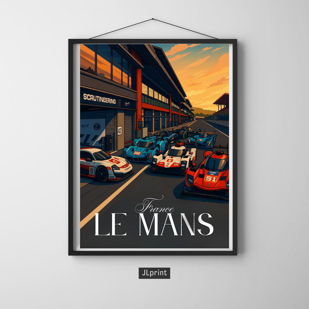 Affiche sport - Course Automobile, Circuit, Le Mans, France - art moderne, impression, poster