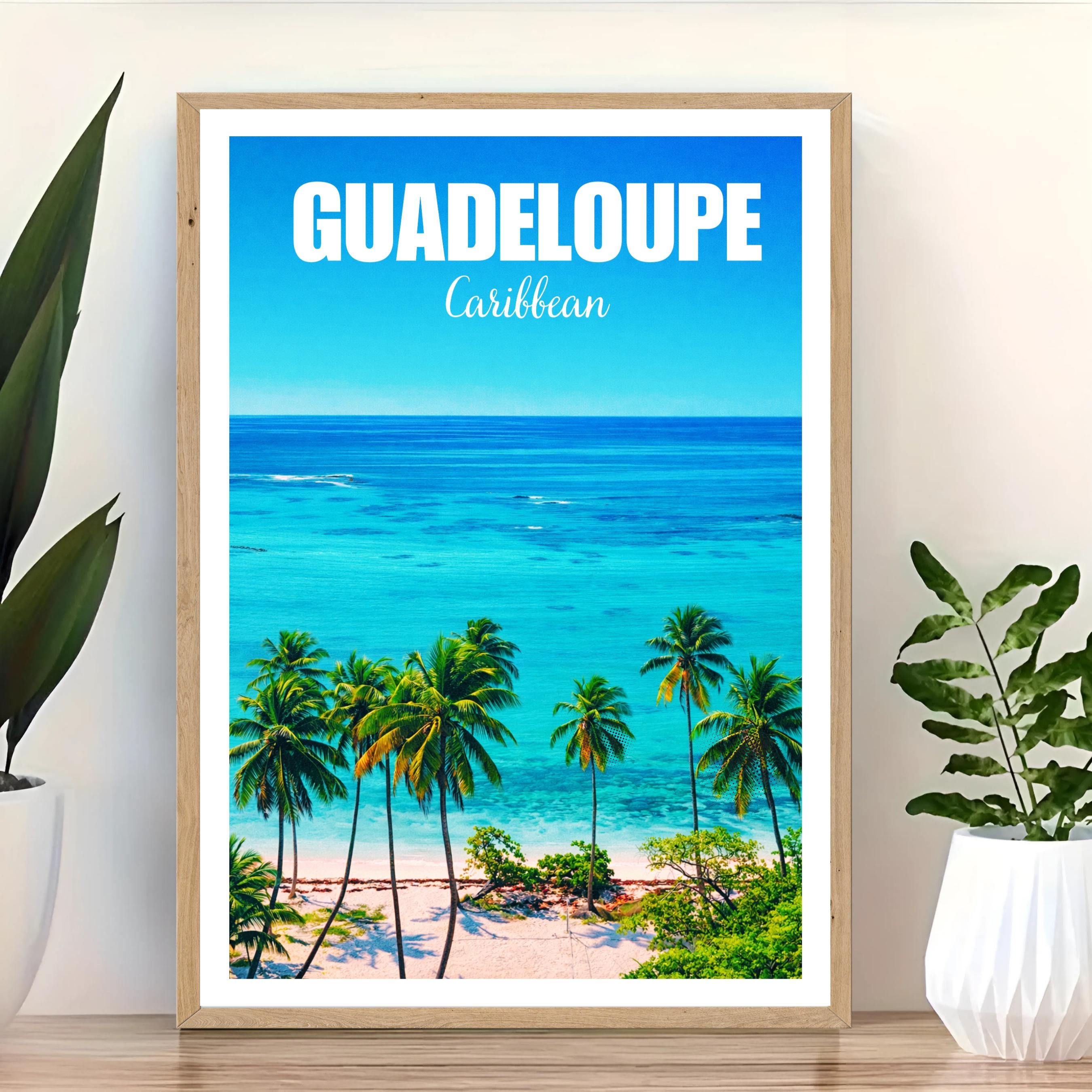 Affiche voyage - Guadeloupe, Antilles, Caraïbes, Plage - art moderne, impression, poster