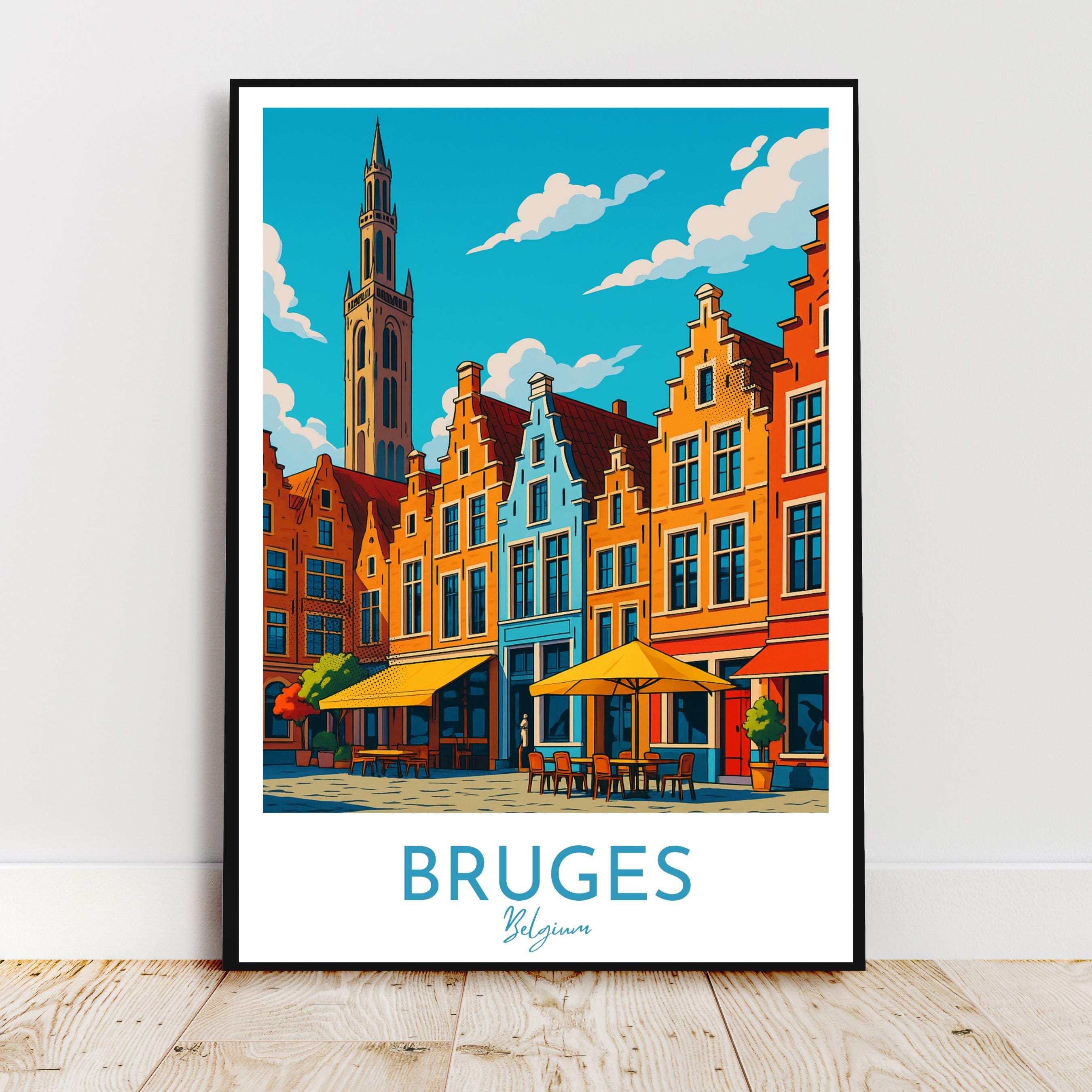 Affiche voyage - Bruges, Flandre, Belgique, Grande Place - art moderne, impression, poster