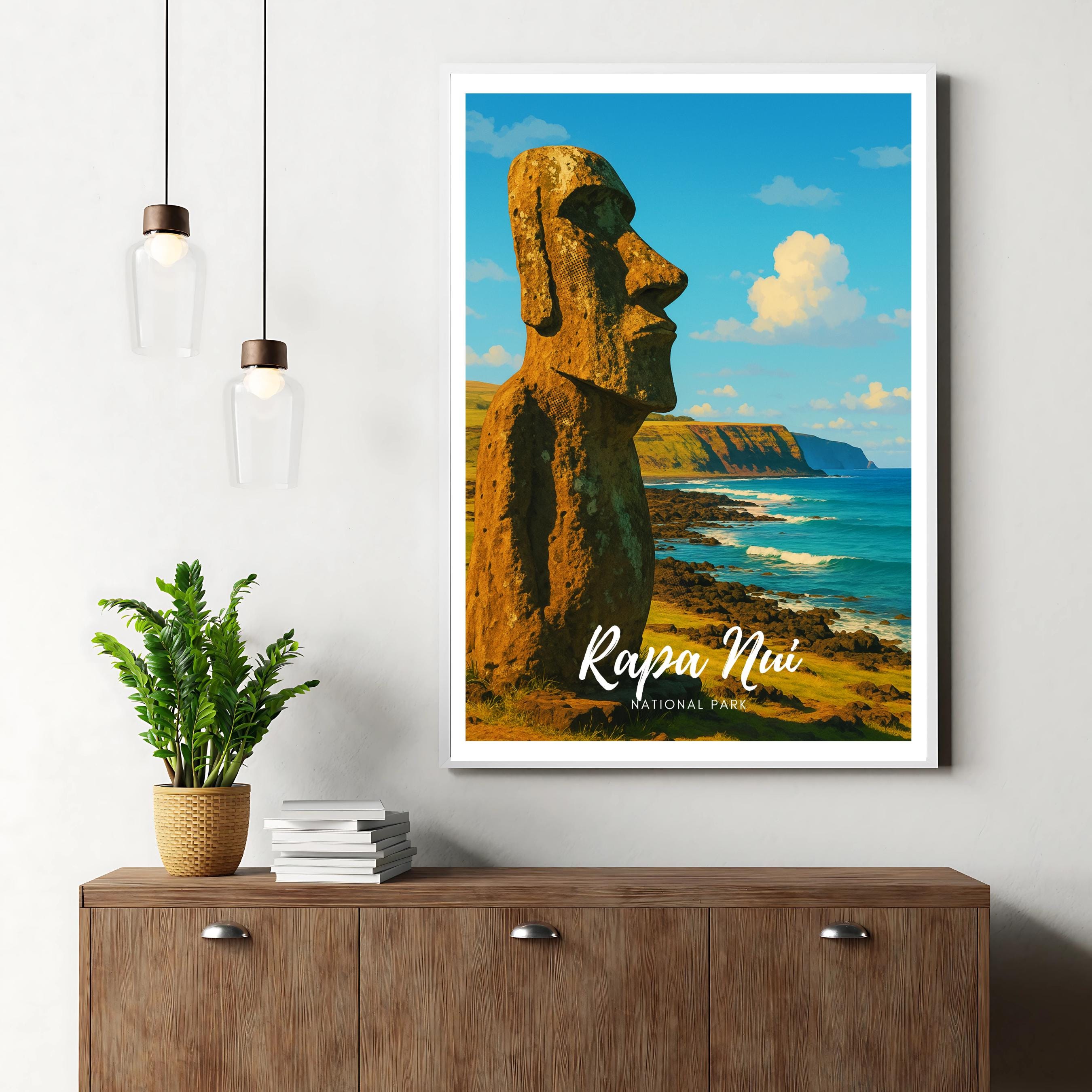 Affiche voyage - Rapa Nui, Parc National, Ile de Pâques, Moaï - art moderne, impression, poster