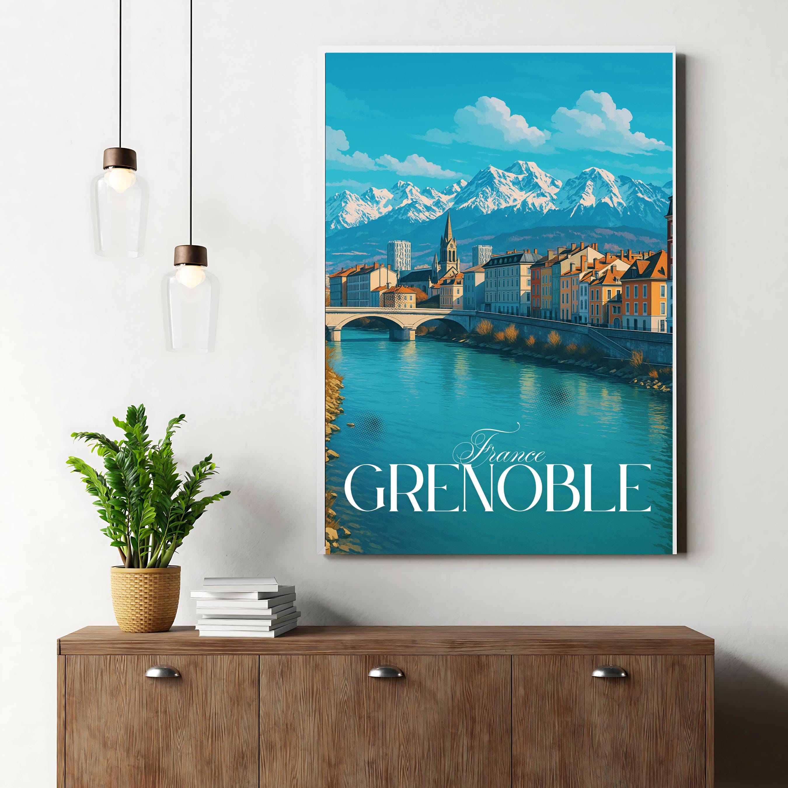 Affiche voyage - Grenoble, Isère, France, Alpes - art moderne, impression, poster