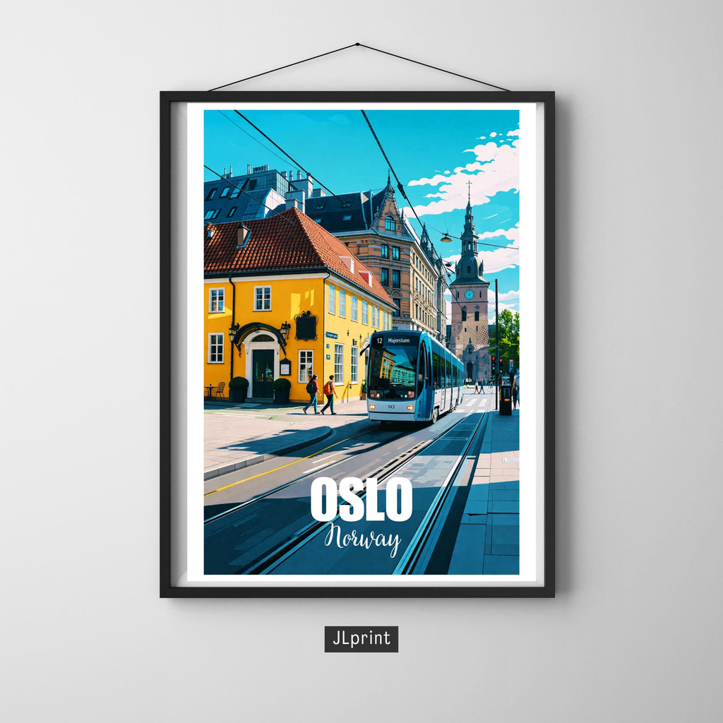 Affiche voyage - Oslo, Norvège, Europe, Tramway - art moderne, impression, poster