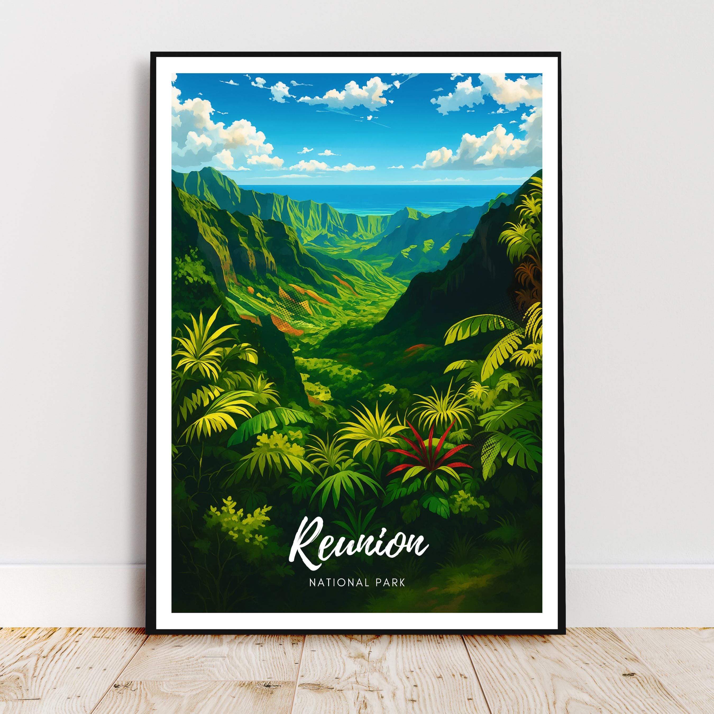 Affiche voyage - Réunion, Parc National, Cirques, Océan Indien - art moderne, impression, poster