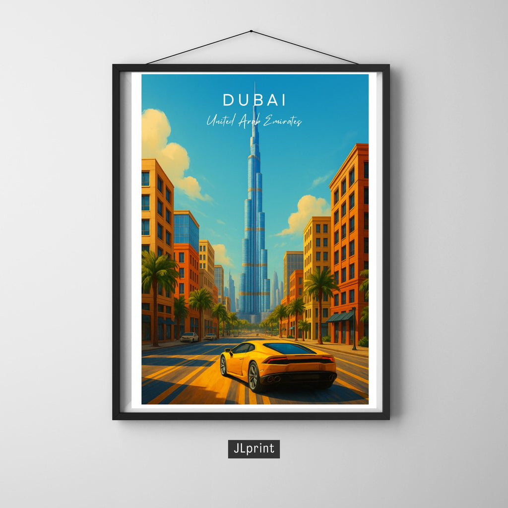 Affiche voyage - Dubaï, Emirats Arabes Unis, Moyen Orient, Burj Khalifa - art moderne, impression, poster