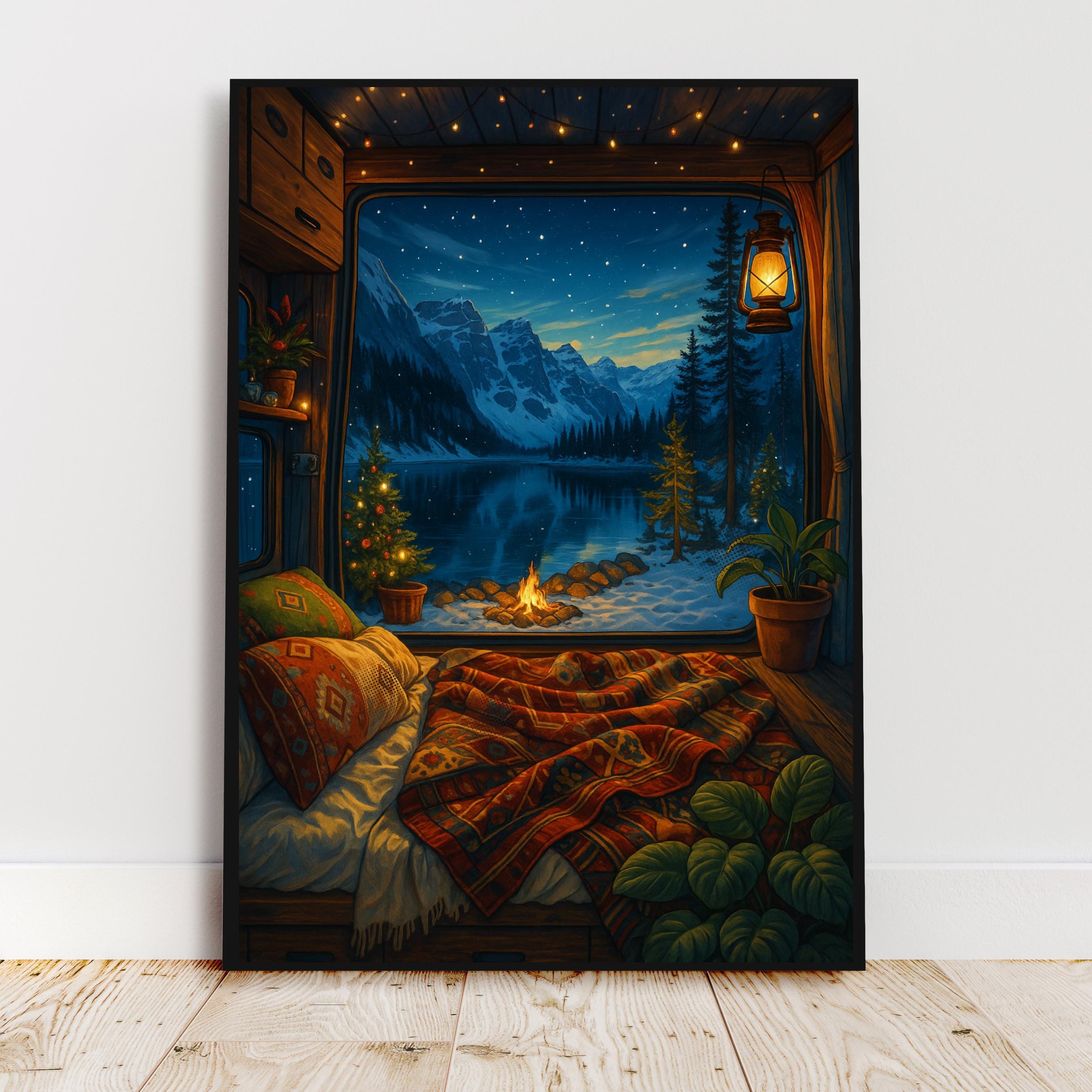 Affiche nature -  Van, Fenêtre, Paysage, Hiver - art moderne, impression, poster