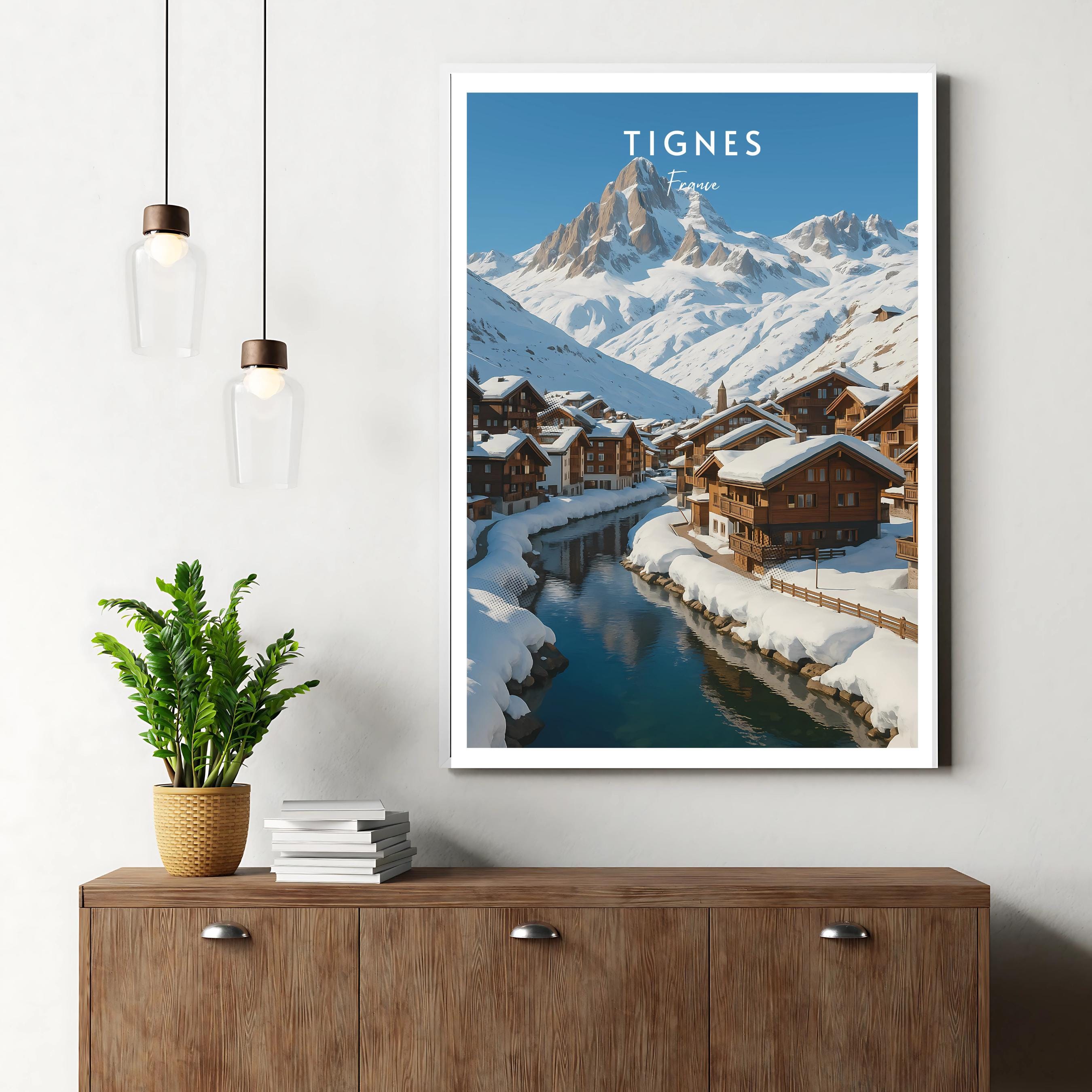 Affiche voyage - Tignes, Alpes, France, Chalets Montagne - moderne, impression, poster