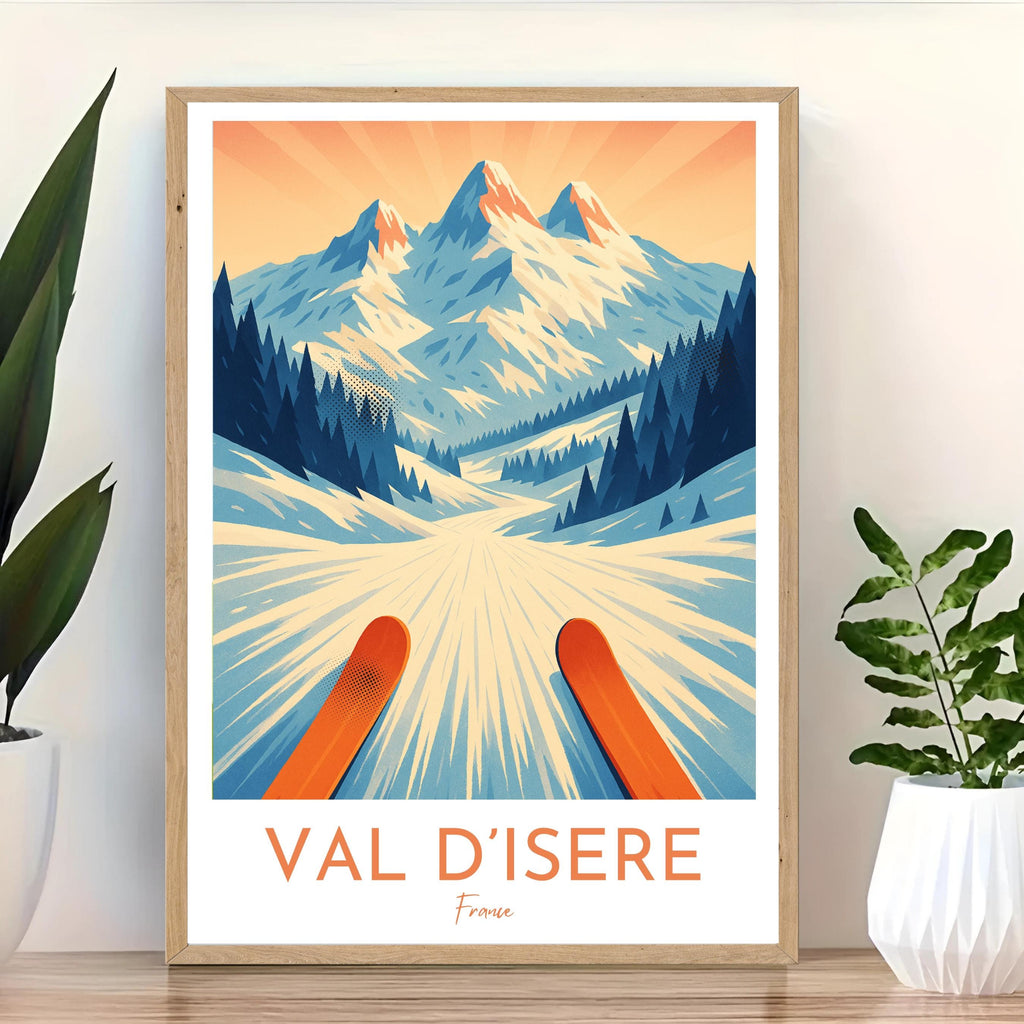 Affiche voyage - Val d’Isère, Alpes, France, Ski - art moderne, impression, poster