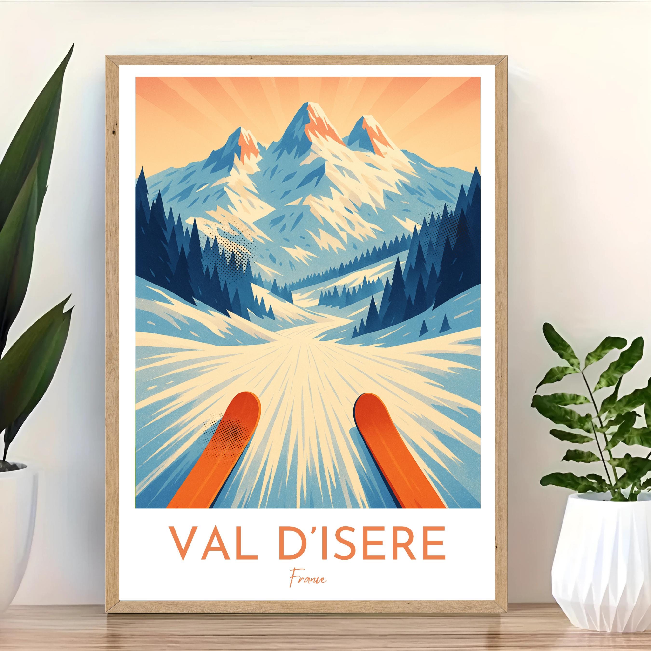 Affiche voyage - Val d’Isère, Alpes, France, Ski - art moderne, impression, poster