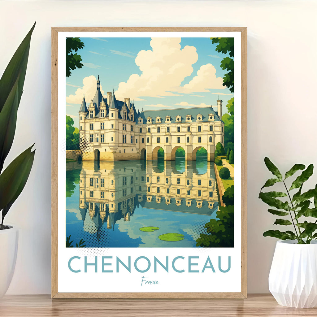 Affiche voyage - Chenonceau, Val de Loire, France, Chateau - art moderne, impression, poster
