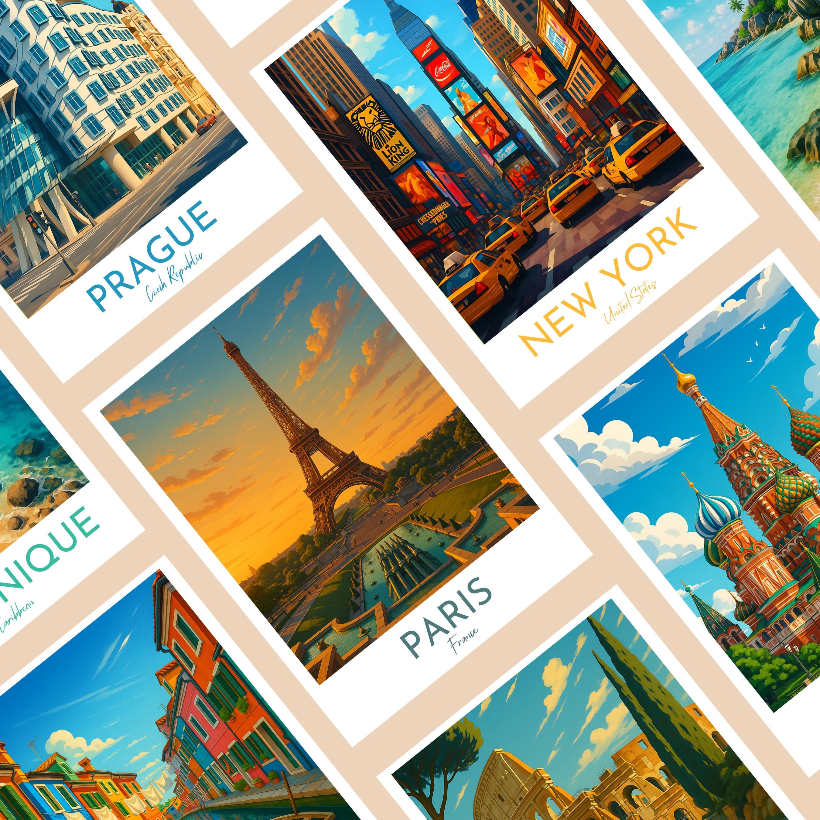 Affiche voyage - Paris, France, Tour Eiffel, Trocadéro - art moderne, impression, poster