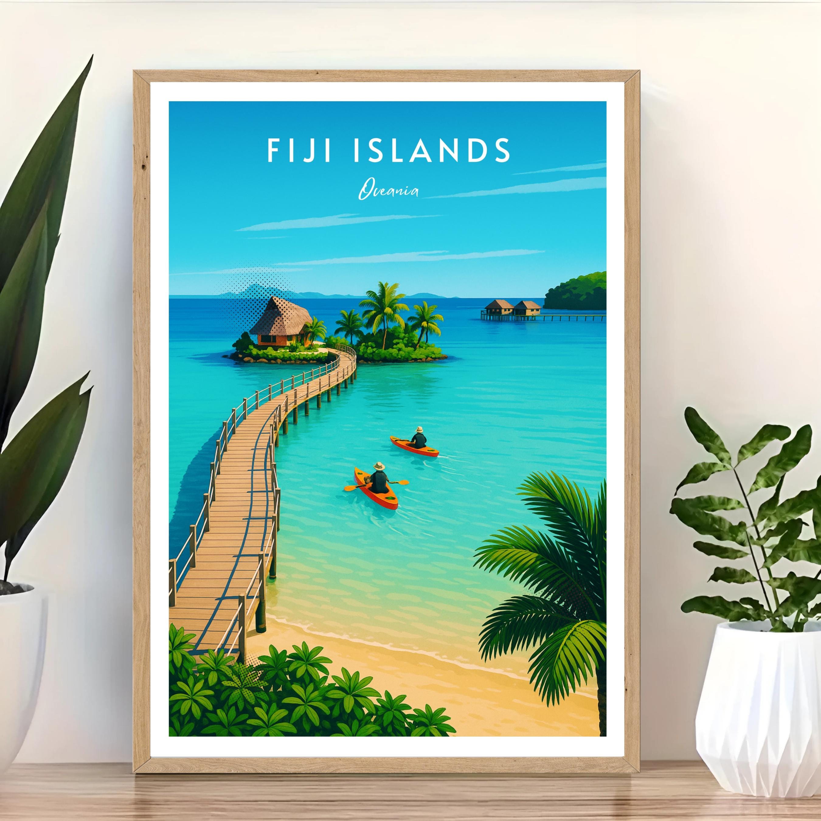 Affiche voyage - Iles Fidji, Oceanie, Ocean Pacifique, Mélanésie - art moderne, impression, poster