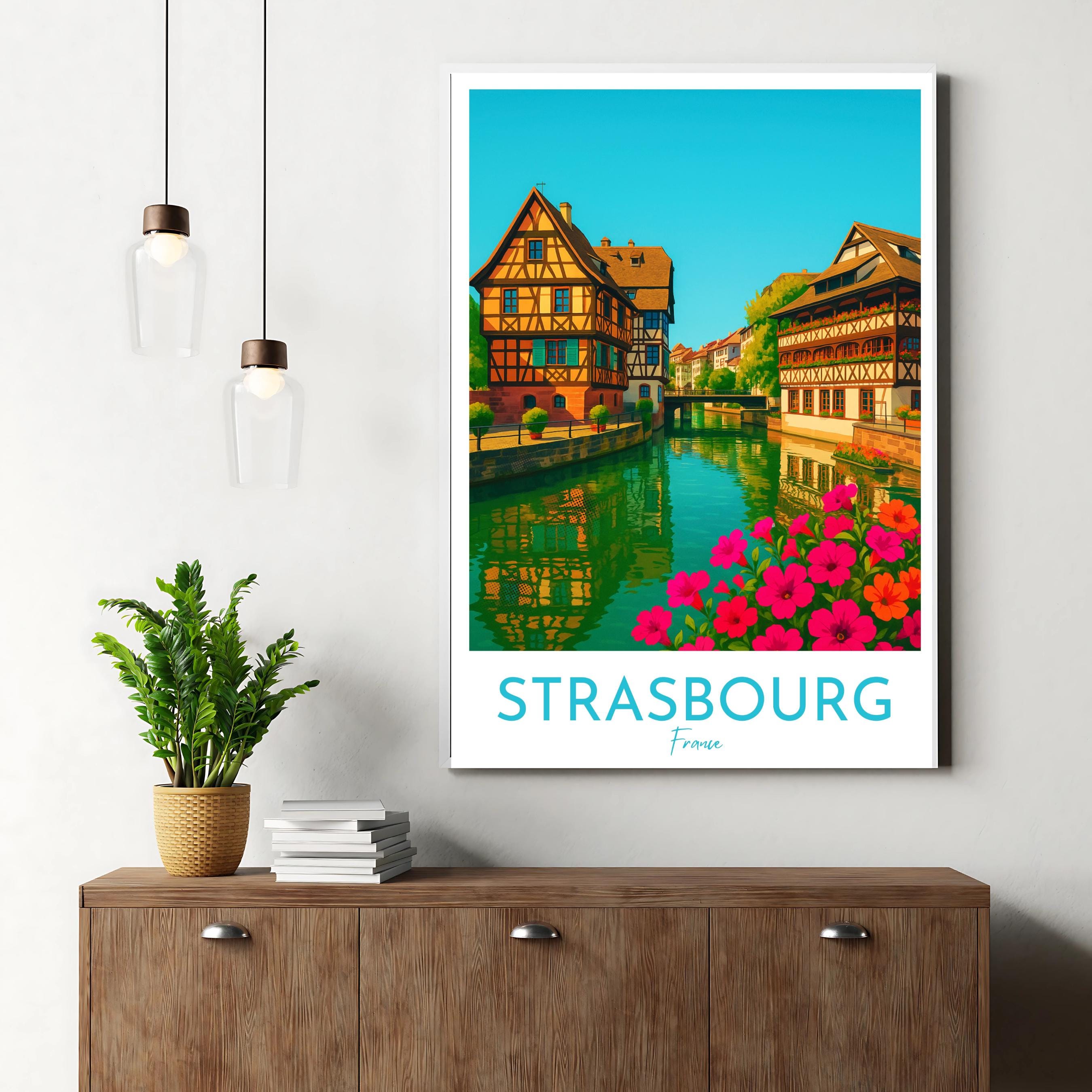 Affiche voyage - Strasbourg, Alsace, France, Rhin - art moderne, impression, poster