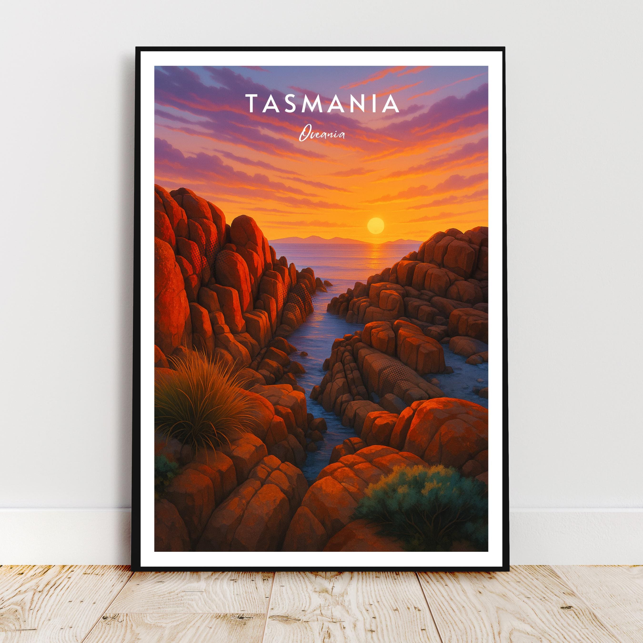 Affiche voyage - Tasmanie, Australie, Océanie, Baie des Feux - art moderne, impression, poster