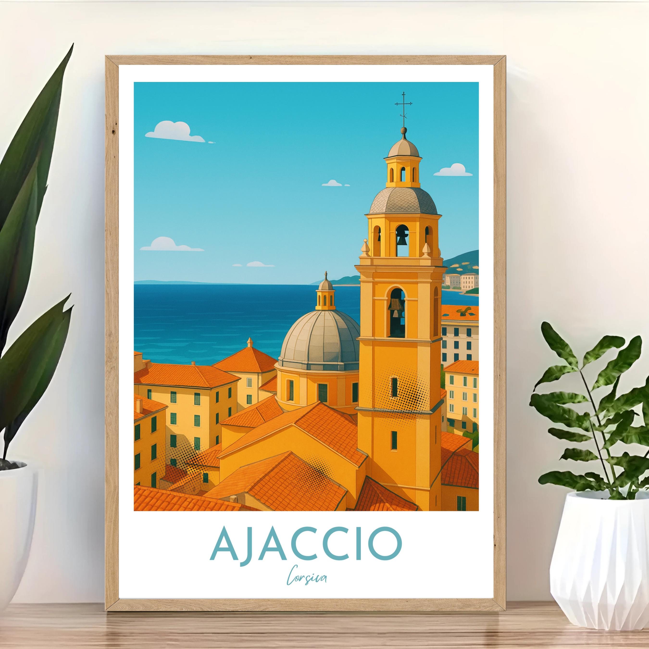 Affiche voyage - Ajaccio, Corse, France, Méditerranée - art moderne, impression, poster
