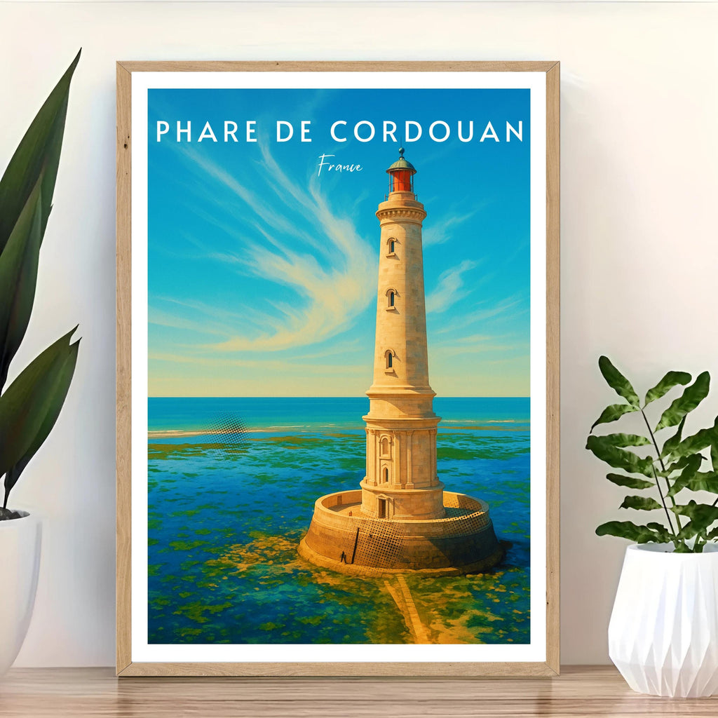 Affiche voyage - Phare de Cordouan, Gironde, France, Océan Atlantique - art moderne, impression, poster