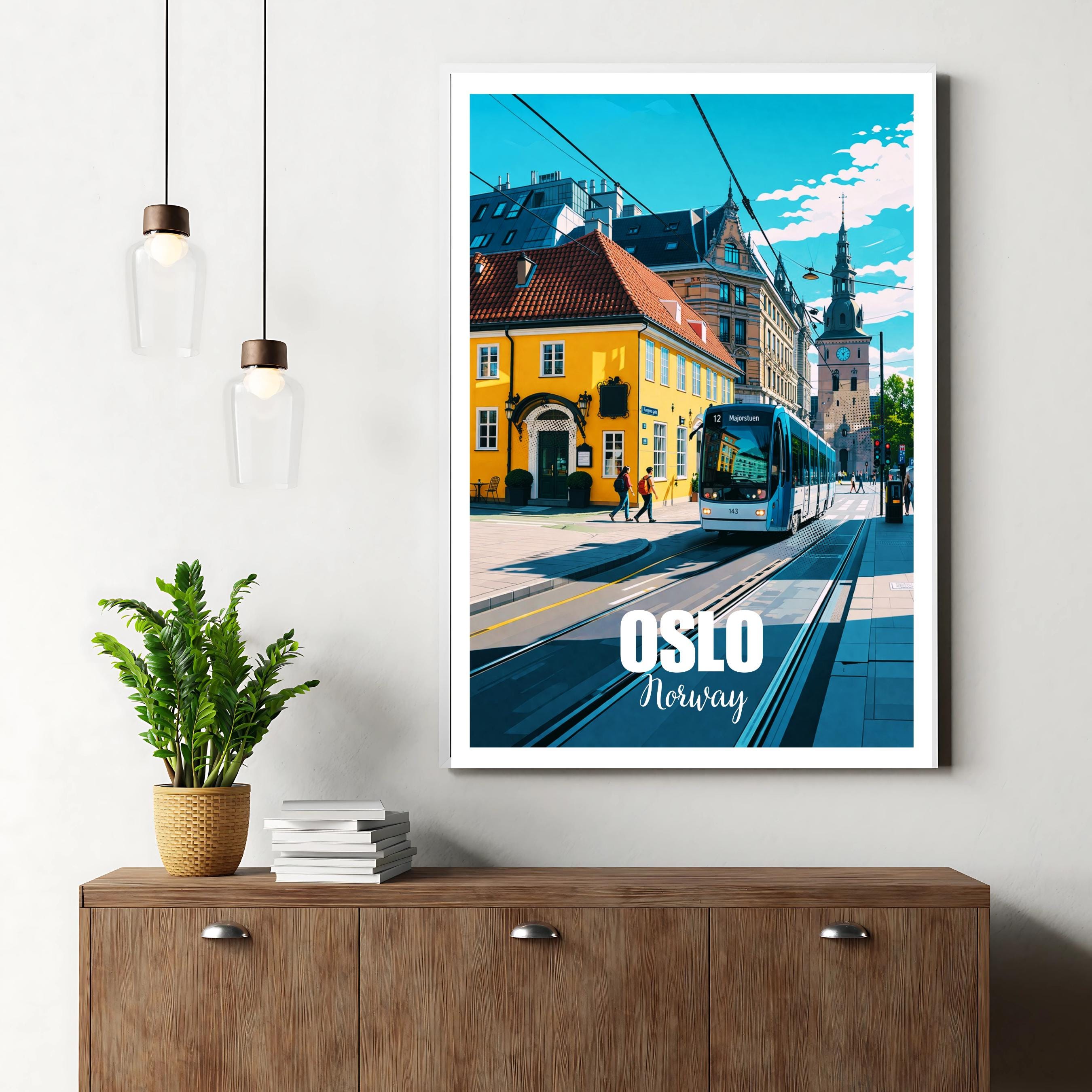 Affiche voyage - Oslo, Norvège, Europe, Tramway - art moderne, impression, poster