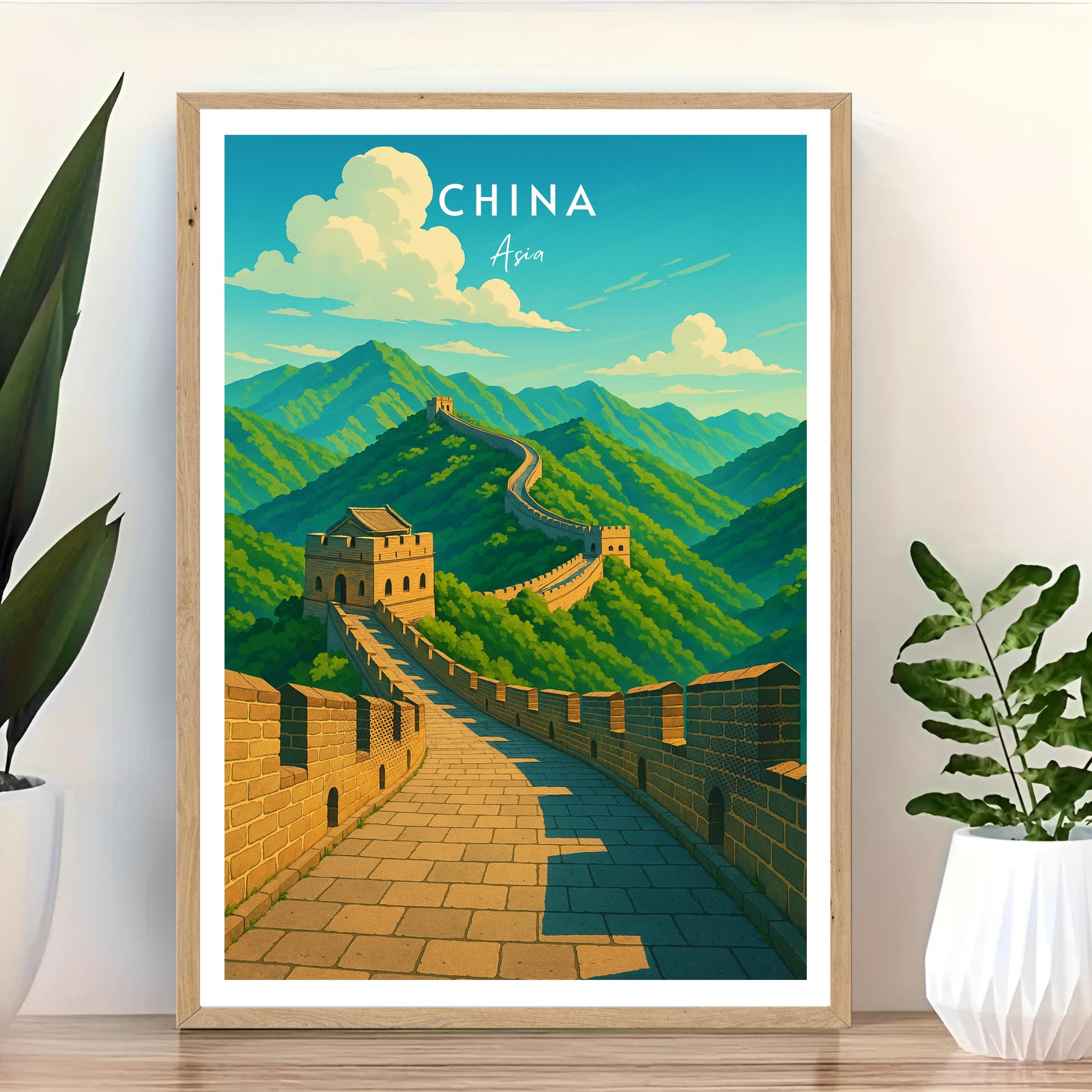 Affiche voyage - Chine, Asie, Grande Muraille, Unesco - art moderne, impression, poster