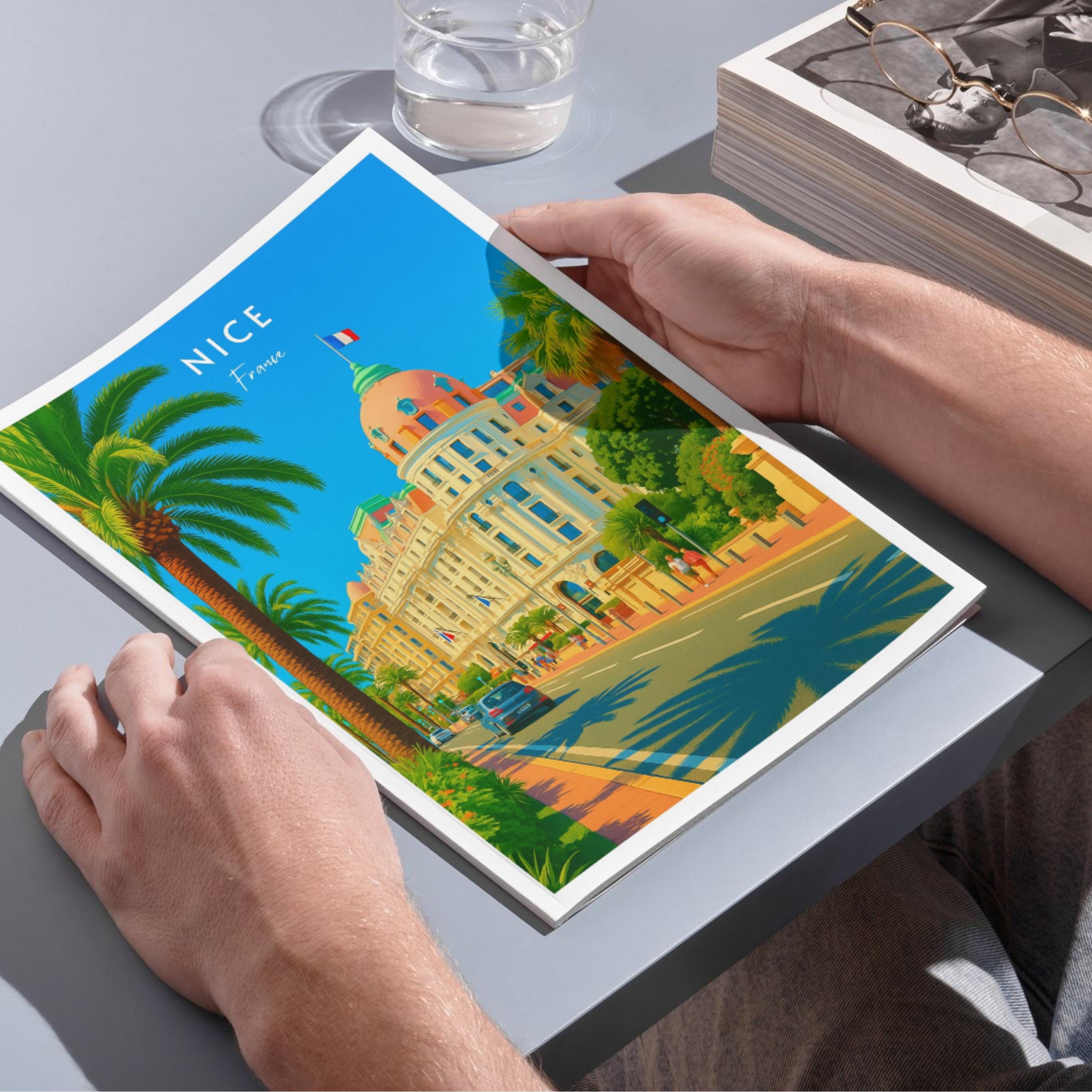Affiche voyage - Nice, Côte d’Azur, France, Promenade des Anglais - art moderne, impression, poster
