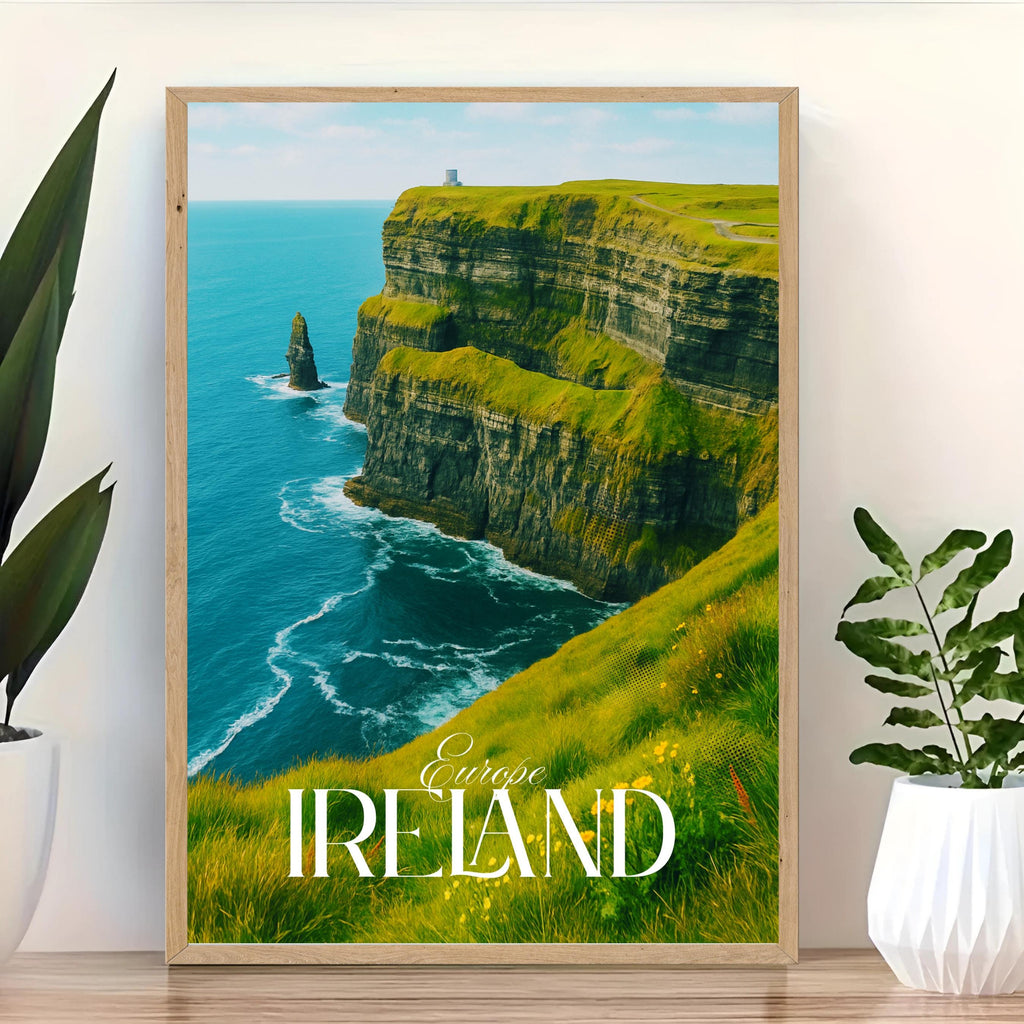 Affiche voyage - Irlande, Europe, Falaises de Moher, Océan Atlantique - art moderne, impression, poster