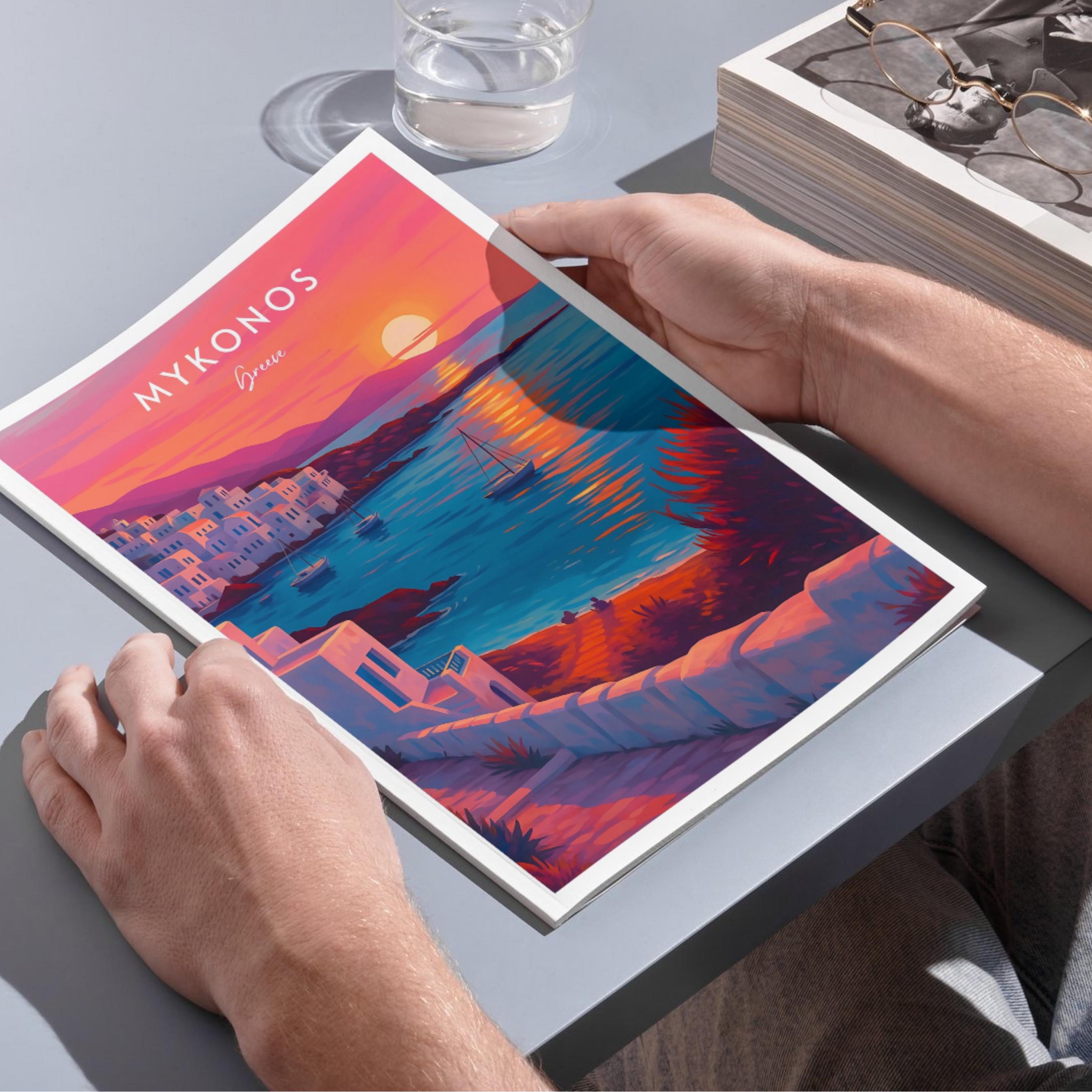 Affiche voyage - Mykonos, Cyclades, Grèce, Méditerranée - moderne, impression, poster