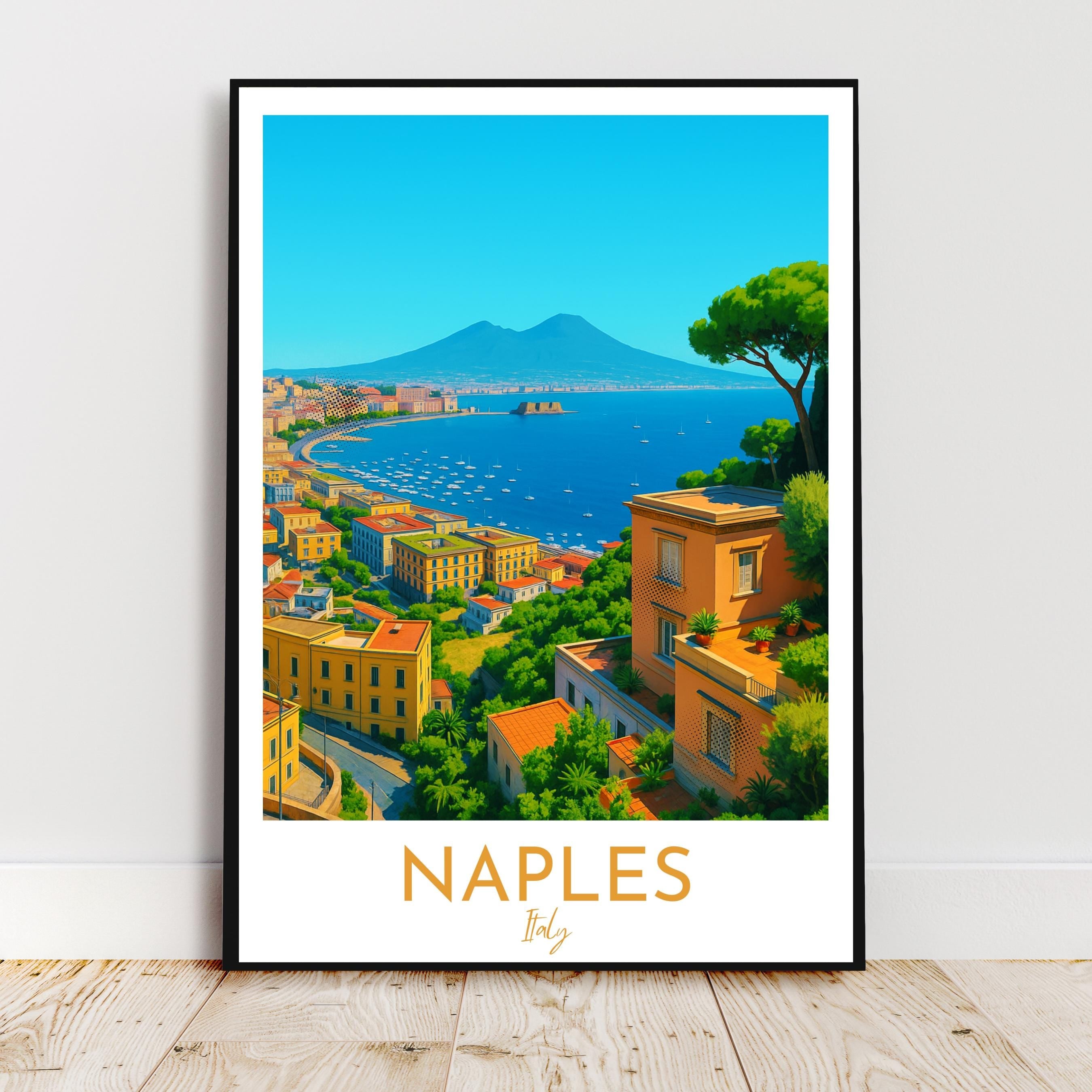 Affiche voyage - Naples, Campanie, Italie, Vésuve - art moderne, impression, poster