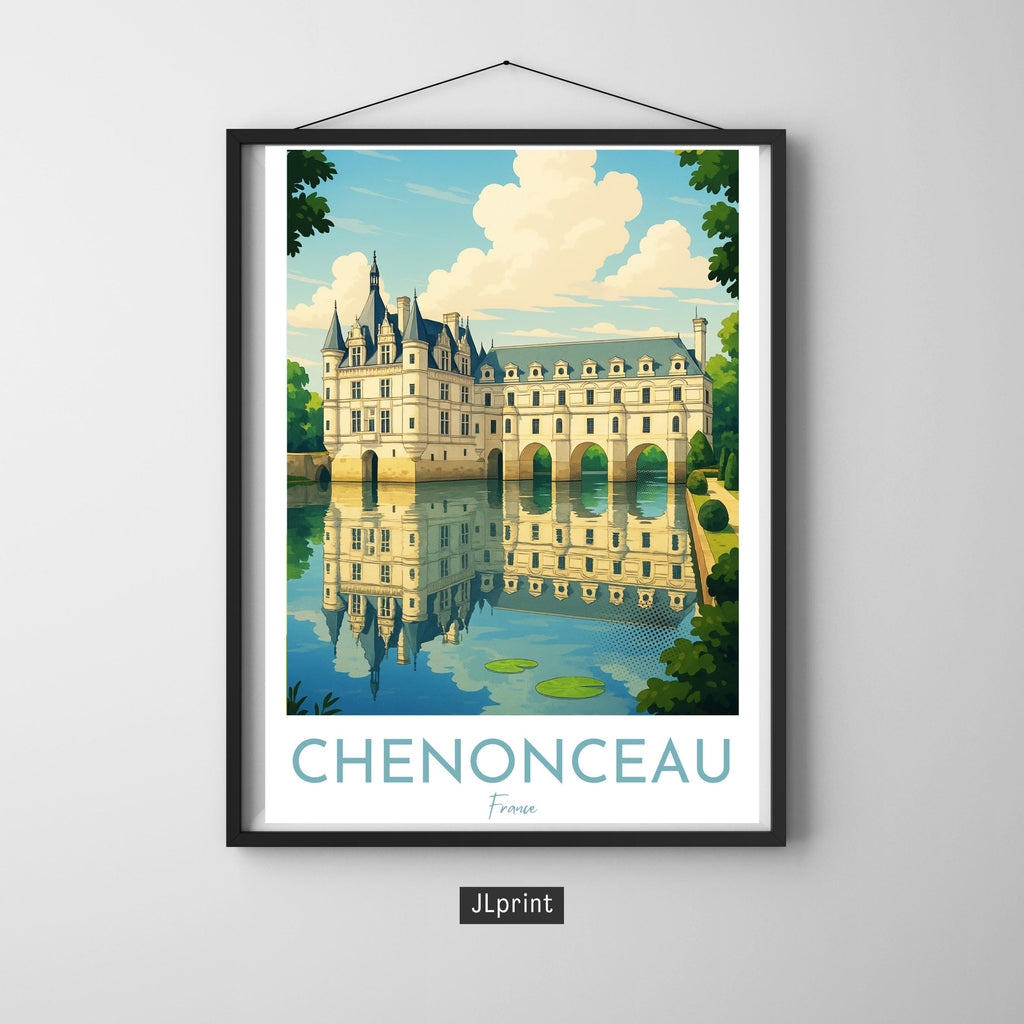 Affiche voyage - Chenonceau, Val de Loire, France, Chateau - art moderne, impression, poster