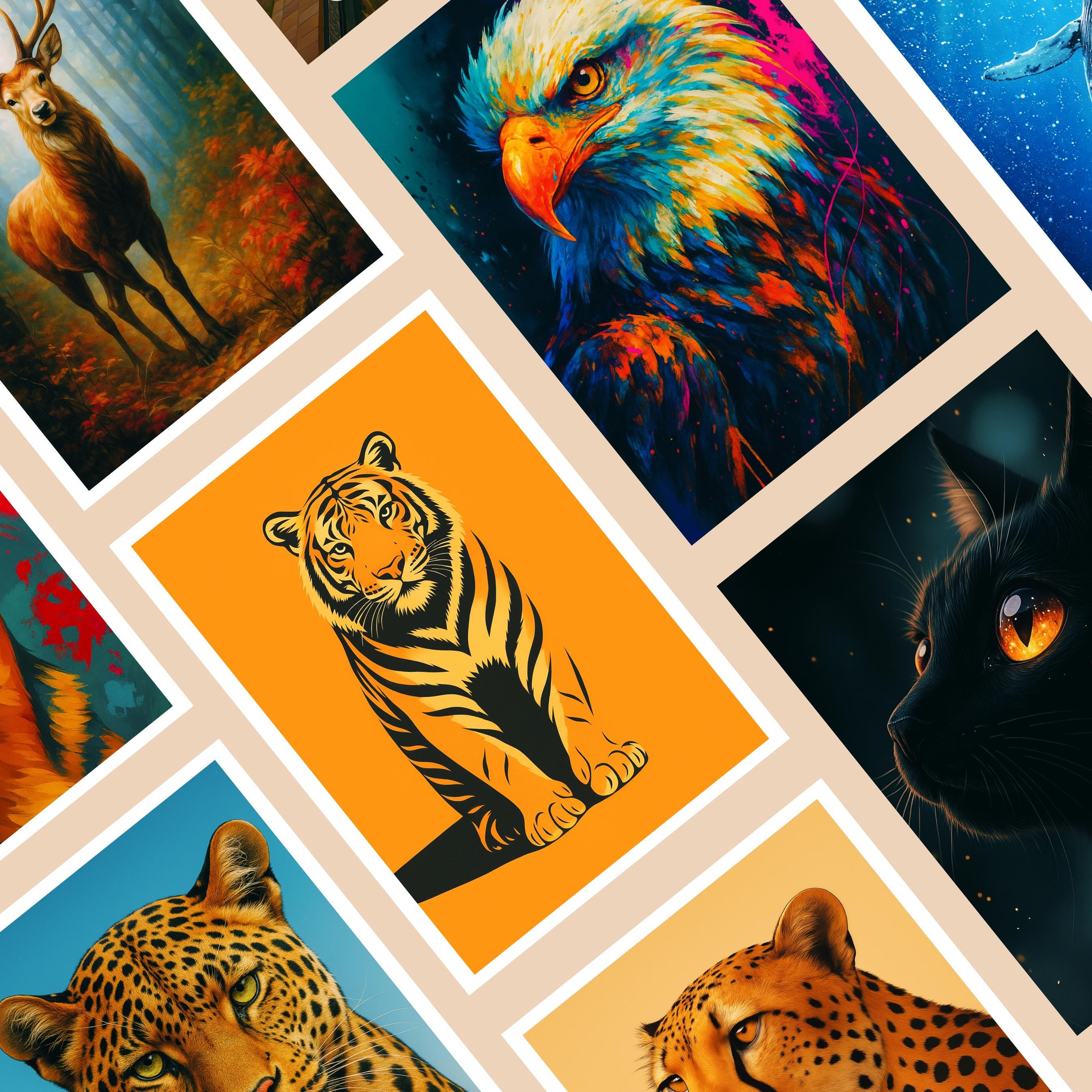 Affiche animaux - Tigre, Félin, Animal Sauvage, Orange - moderne, impression, poster