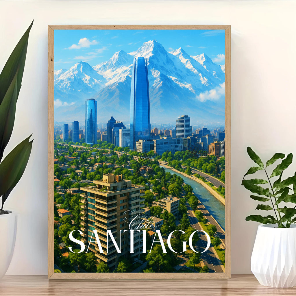Affiche voyage - Santiago, Chili, Amerique, Andes - art moderne, impression, poster