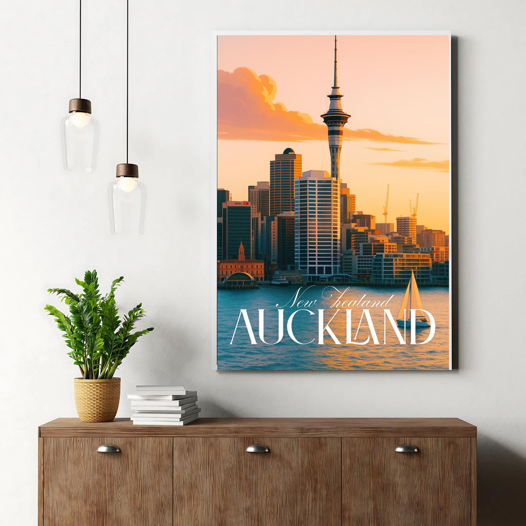 Affiche voyage - Auckland, Nouvelle Zélande, Océanie, Skyline - art moderne, impression, poster